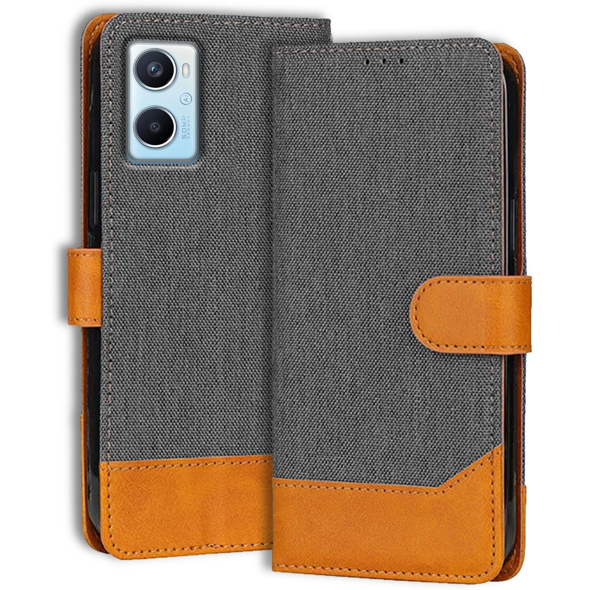 Accesorios Oppo A96 denim flip cover – Grey – Image 1 #color_grey