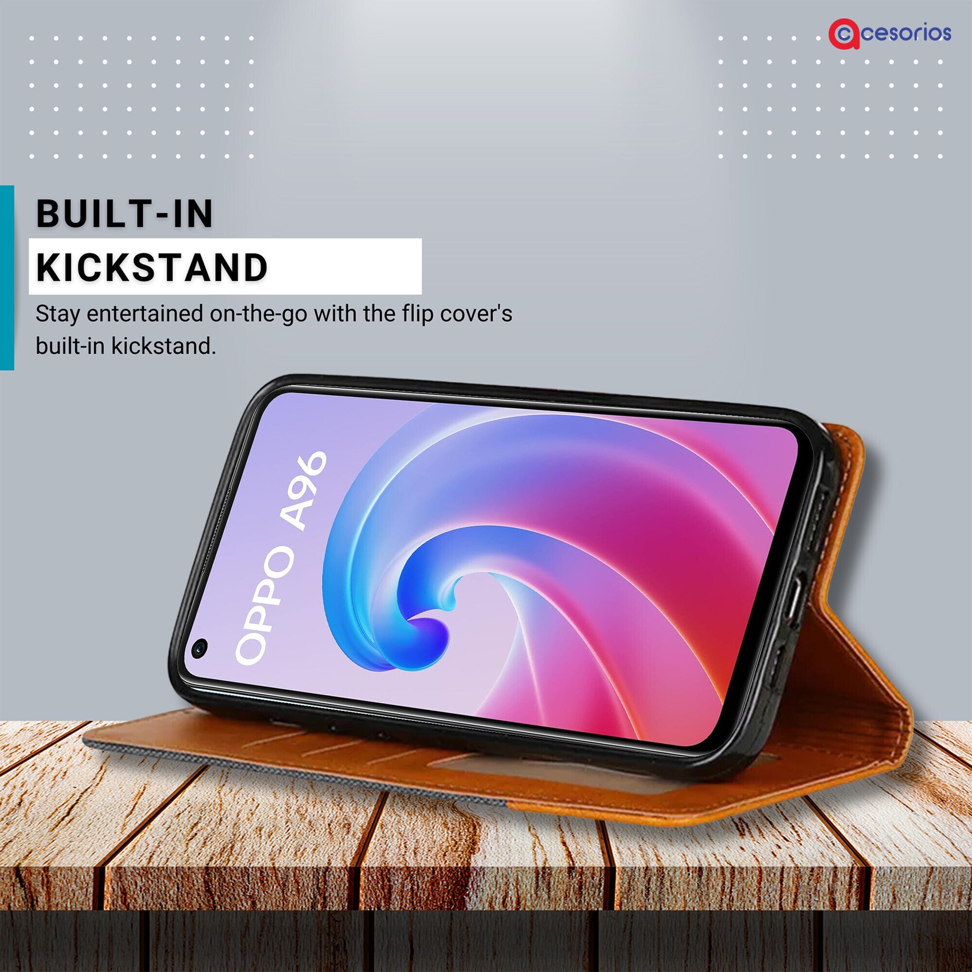 Accesorios Oppo A96 denim flip cover – Grey – Image 4 #color_grey