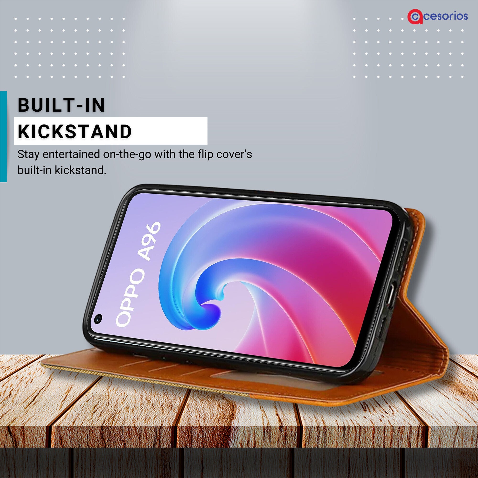 Accesorios Oppo A96 denim flip cover – Light Brown – Image 4 #color_light brown