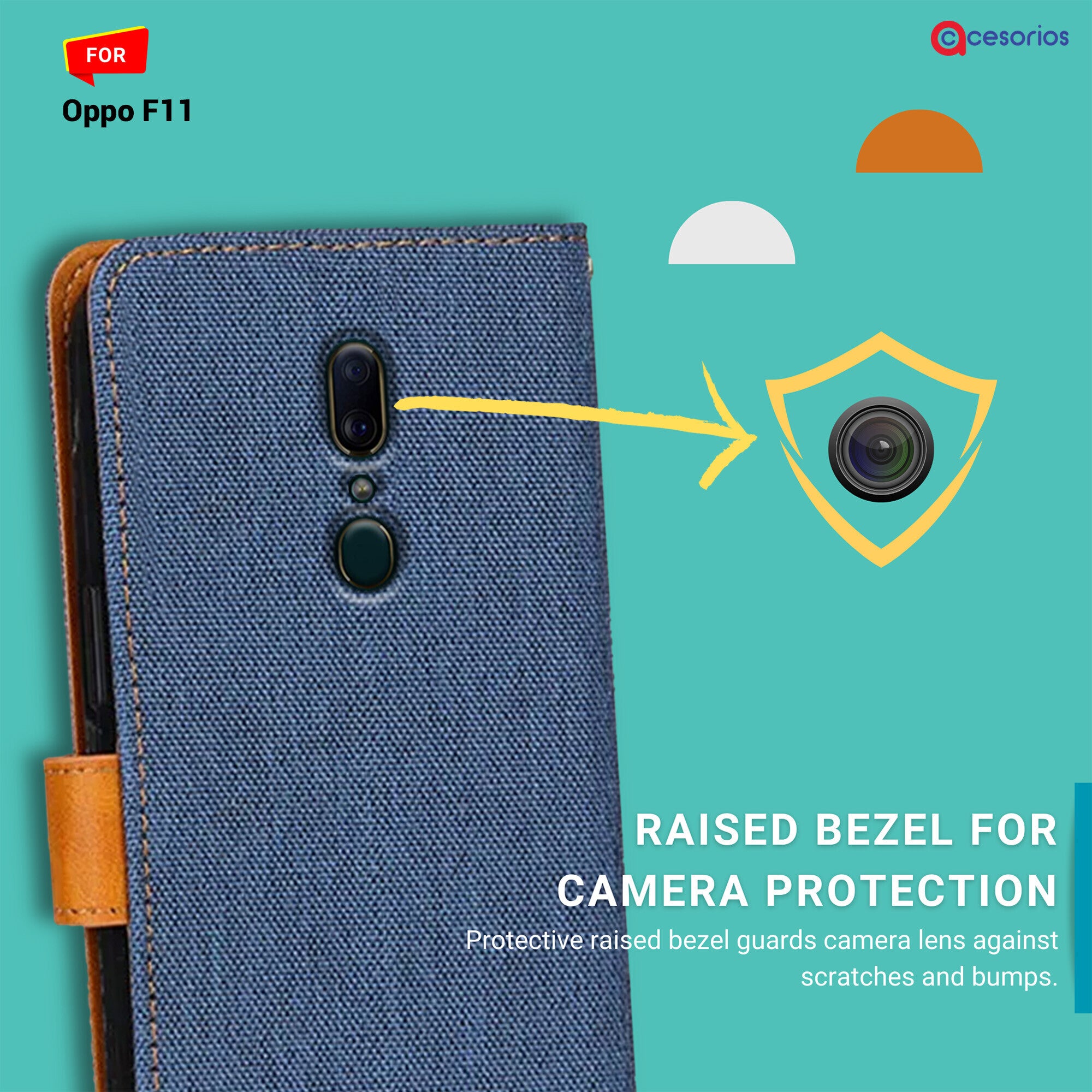 Accesorios Oppo F11 denim flip cover – Blue – Image 2 #color_blue