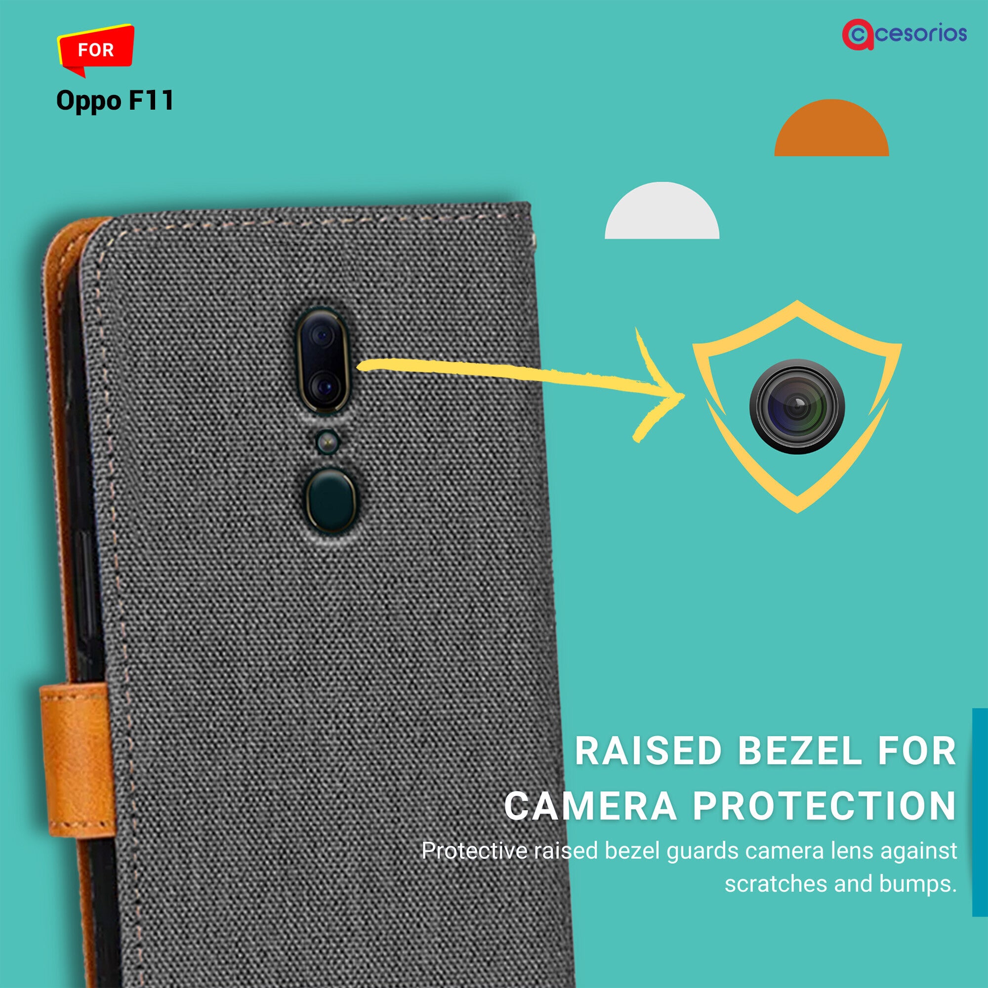 Accesorios Oppo F11 denim flip cover – Grey – Image 2 #color_grey