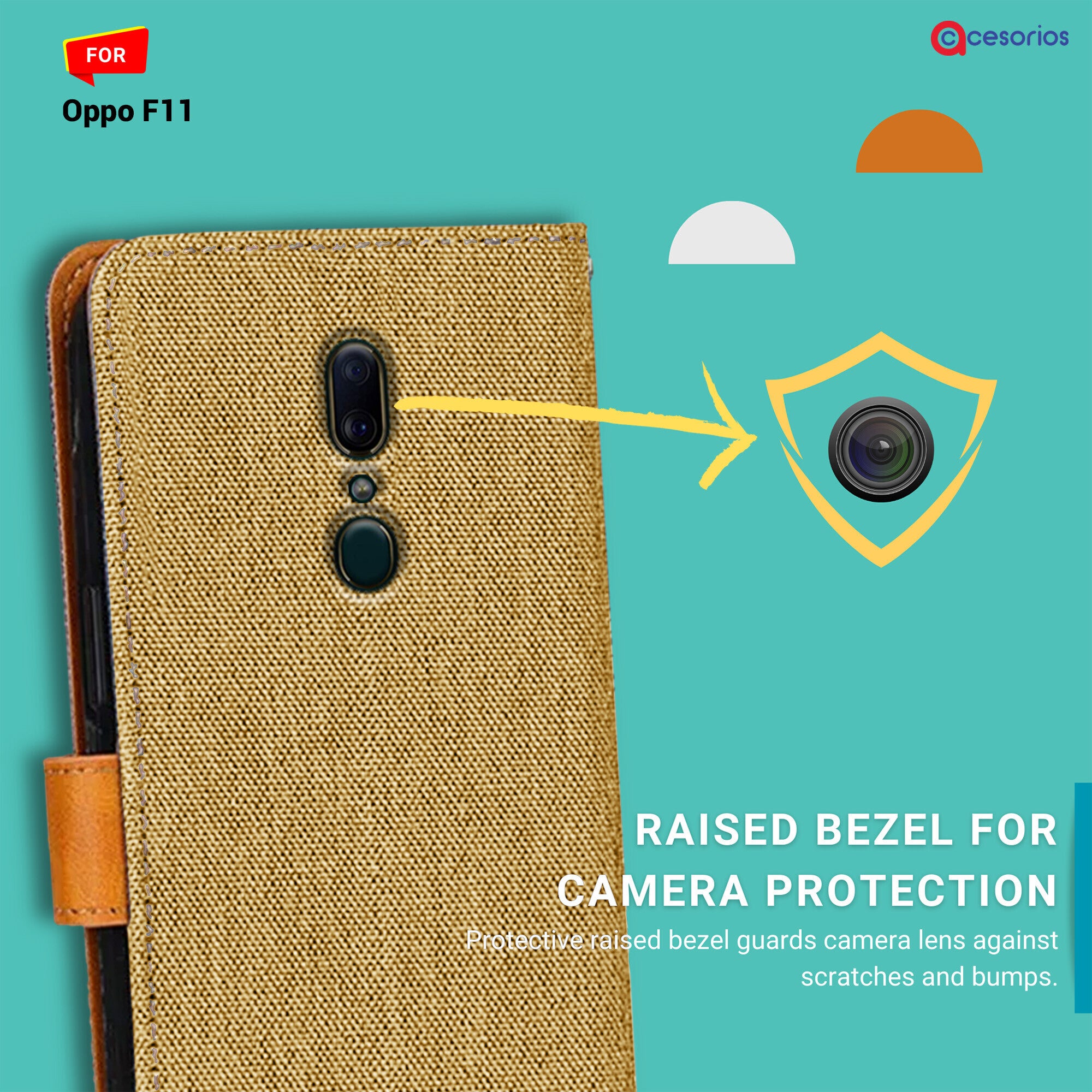 Accesorios Oppo F11 denim flip cover – Light Brown – Image 2 #color_light brown