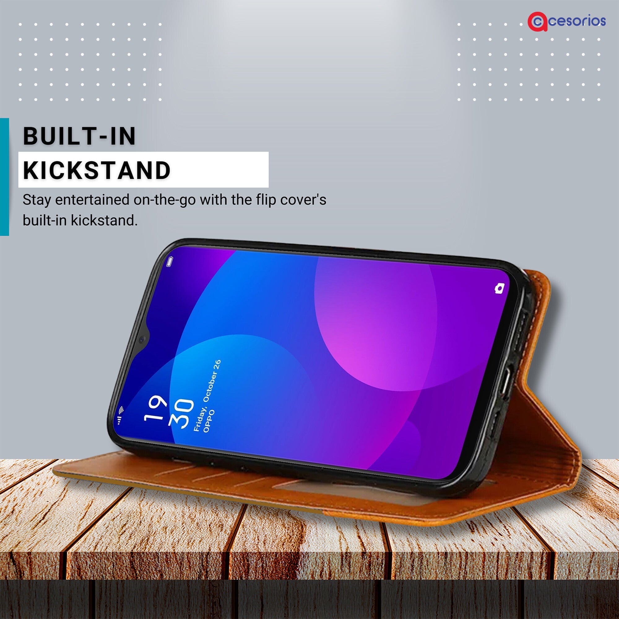 Accesorios Oppo F11 denim flip cover – Light Brown – Image 4 #color_light brown