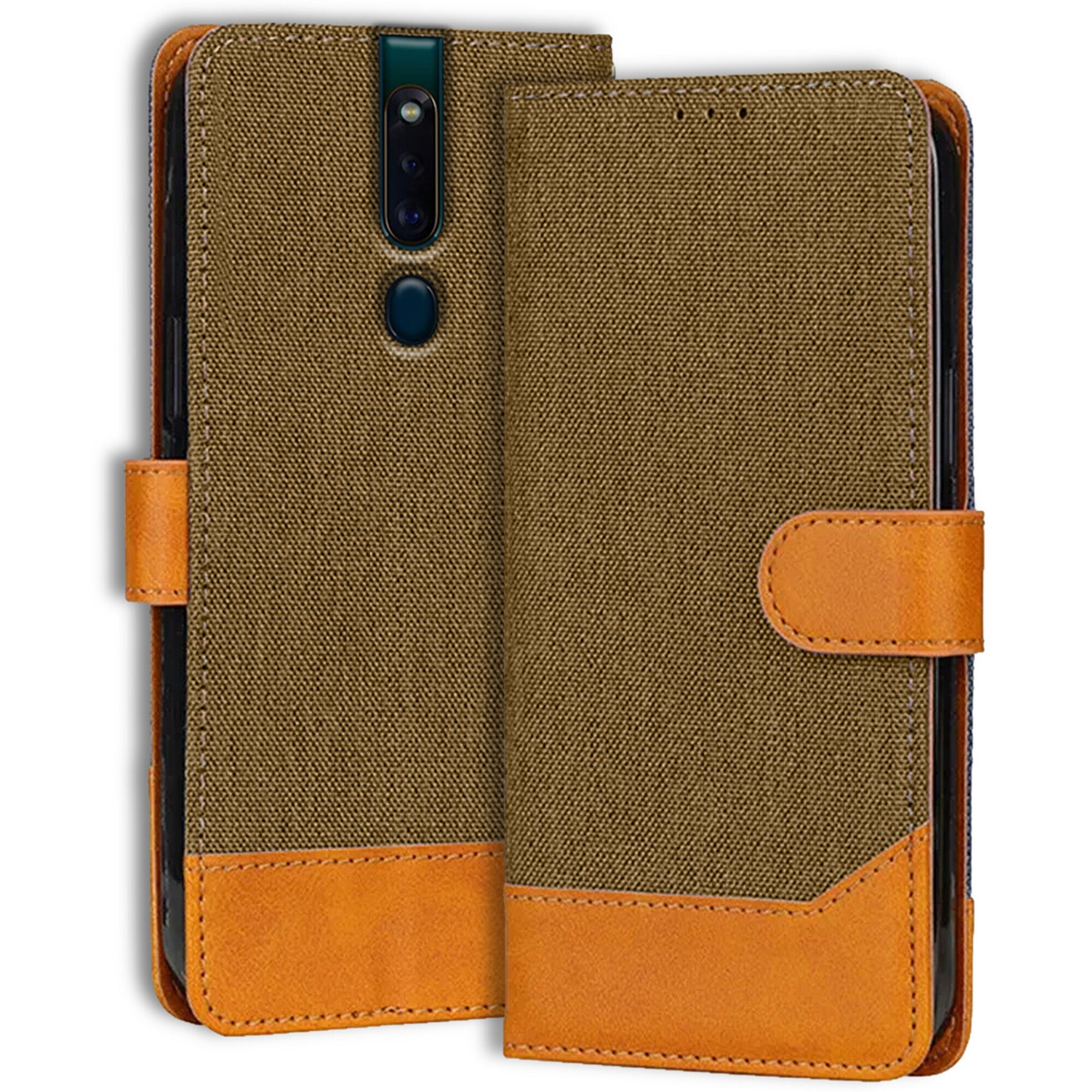 Accesorios Oppo F11 Pro denim flip cover – Dark Brown – Image 1 #color_dark brown