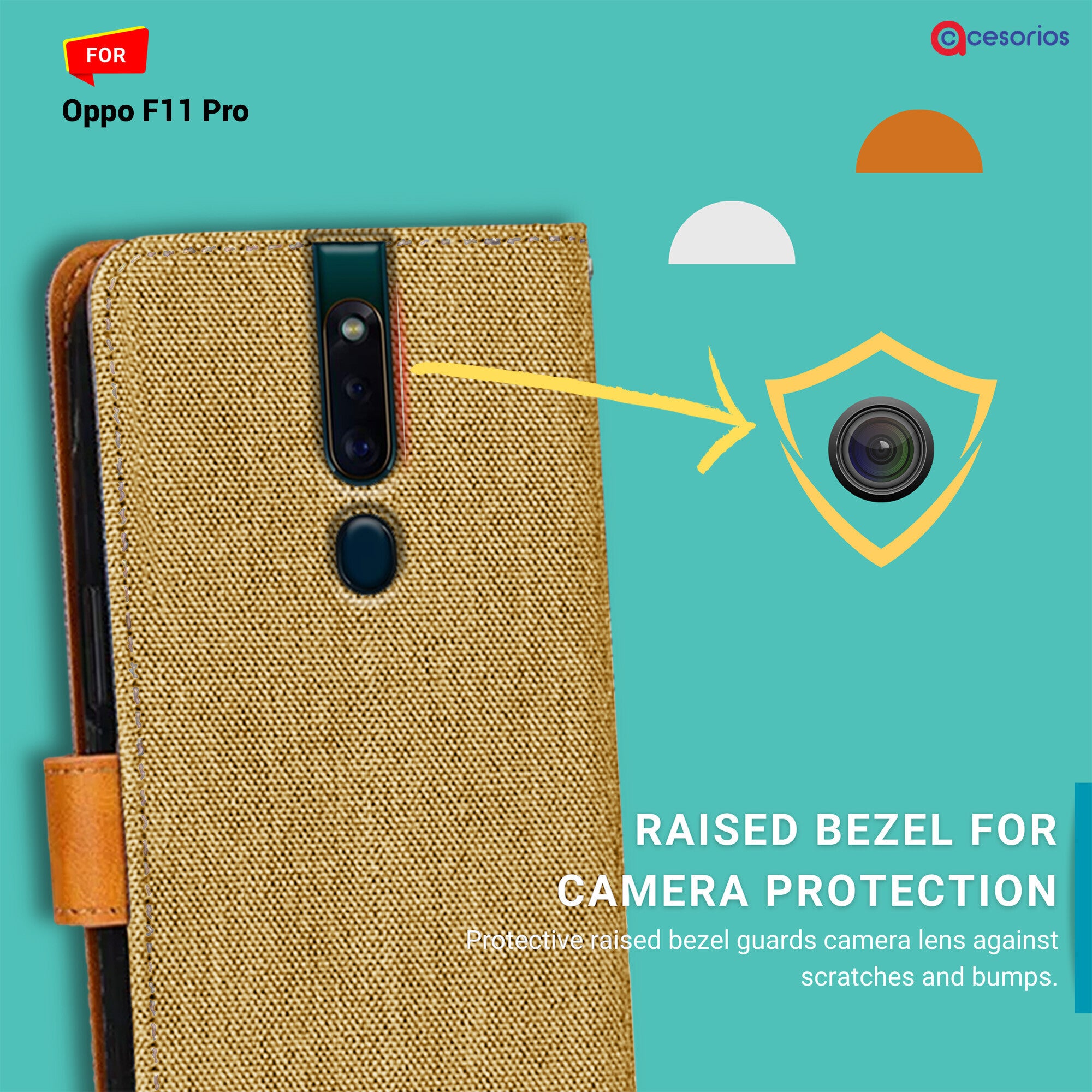 Accesorios Oppo F11 Pro denim flip cover – Light Brown – Image 2 #color_light brown