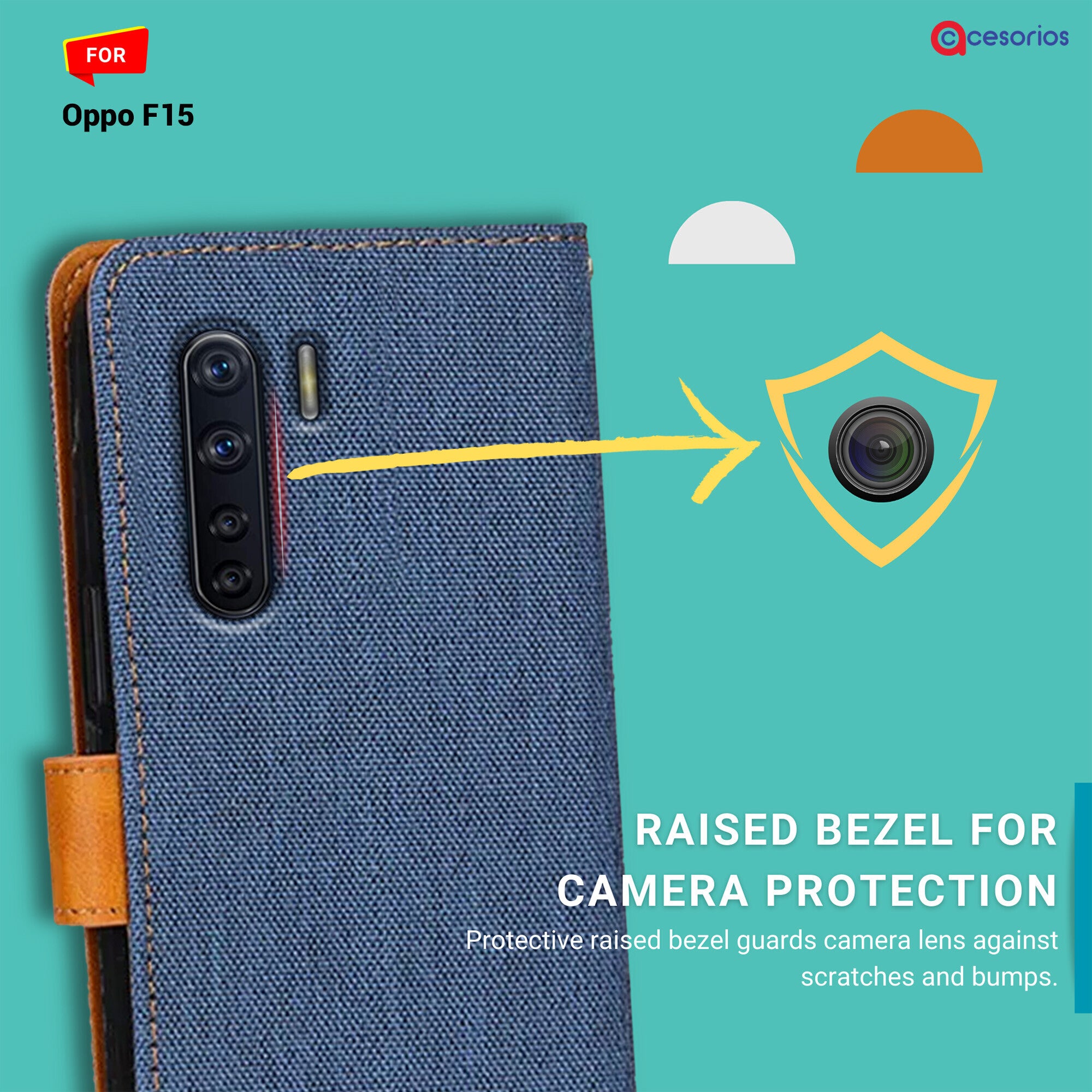Accesorios Oppo F15 denim flip cover – Blue – Image 2 #color_blue