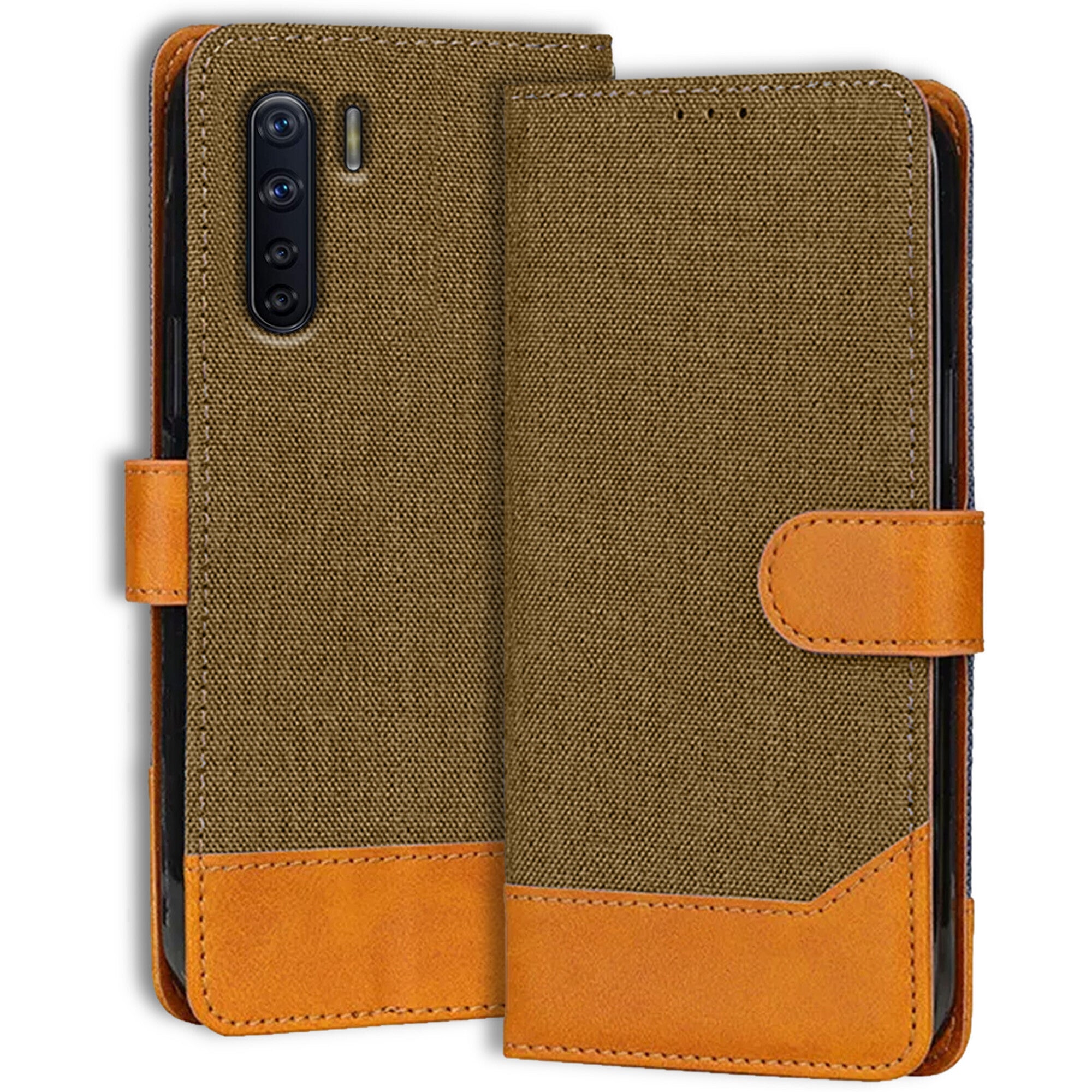 Accesorios Oppo F15 denim flip cover – Dark Brown – Image 1 #color_dark brown