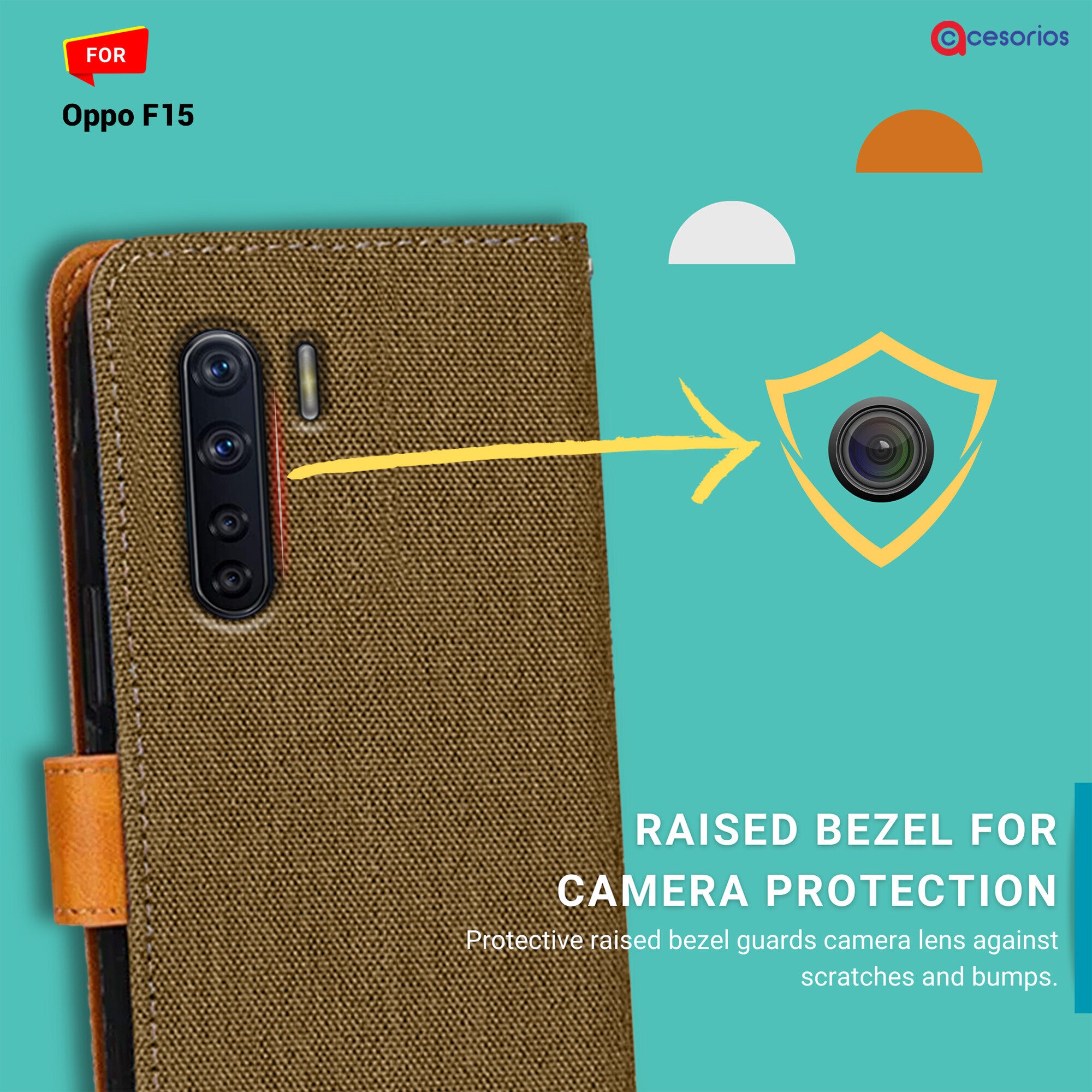 Accesorios Oppo F15 denim flip cover – Dark Brown – Image 2 #color_dark brown