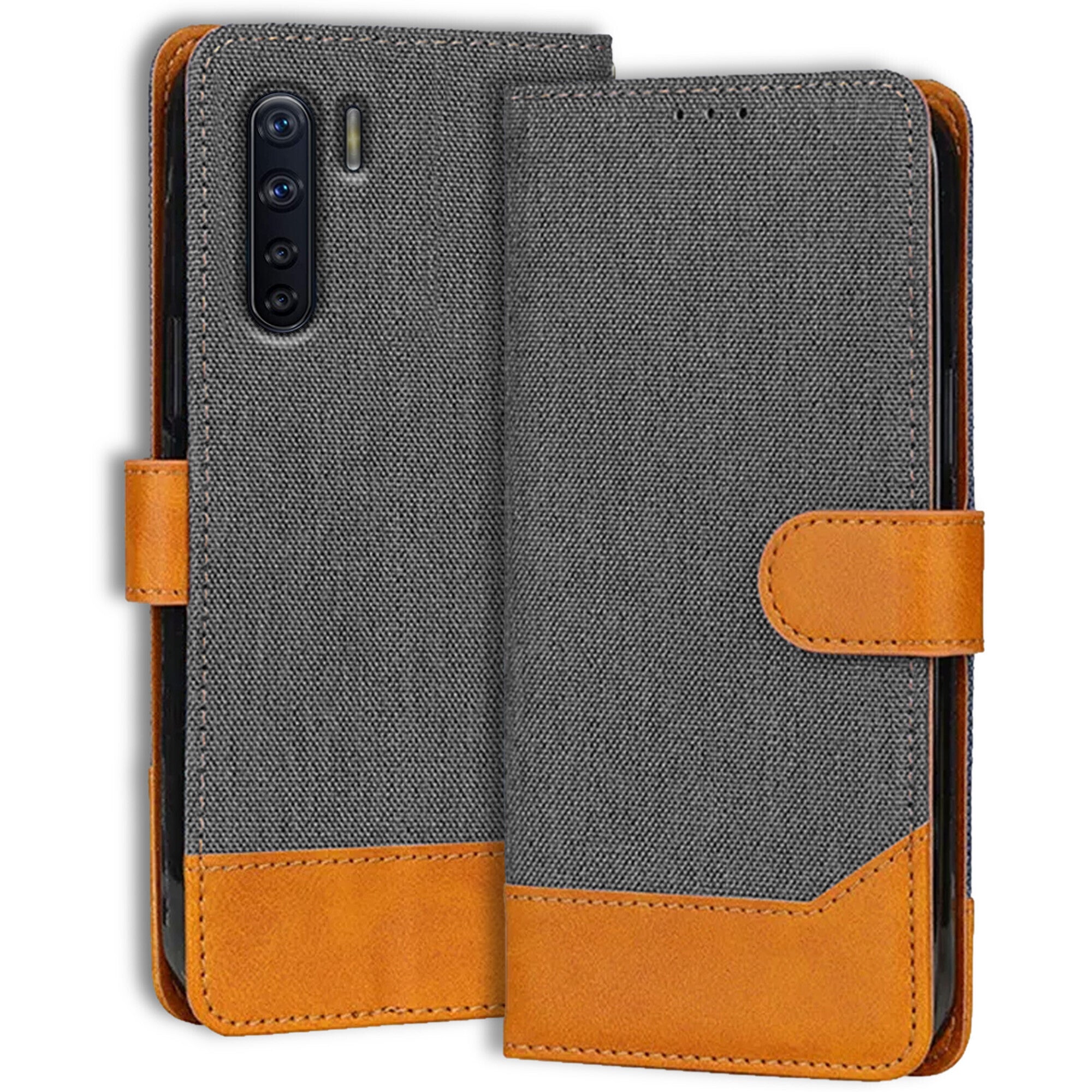 Accesorios Oppo F15 denim flip cover – Grey – Image 1 #color_grey