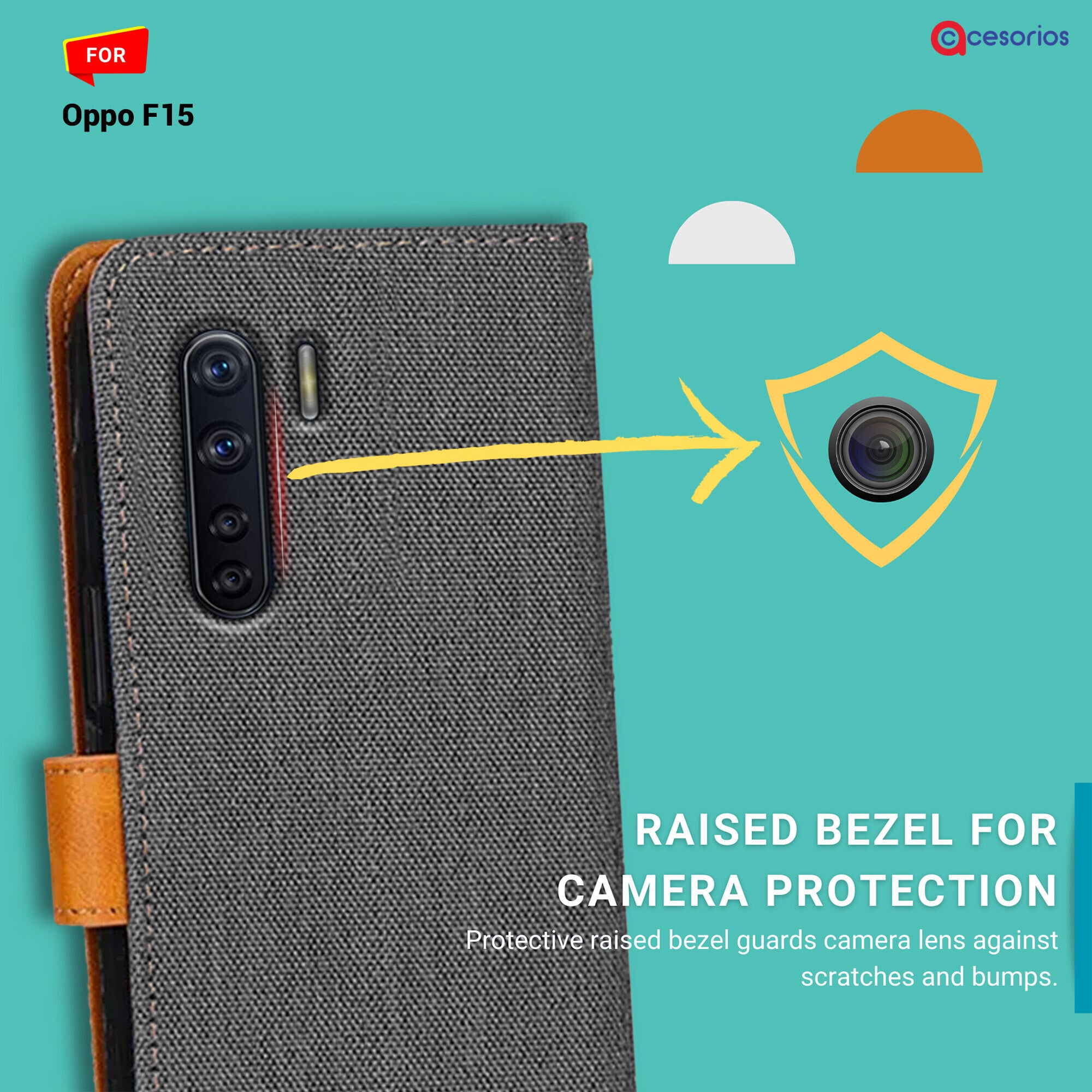 Accesorios Oppo F15 denim flip cover – Grey – Image 2 #color_grey