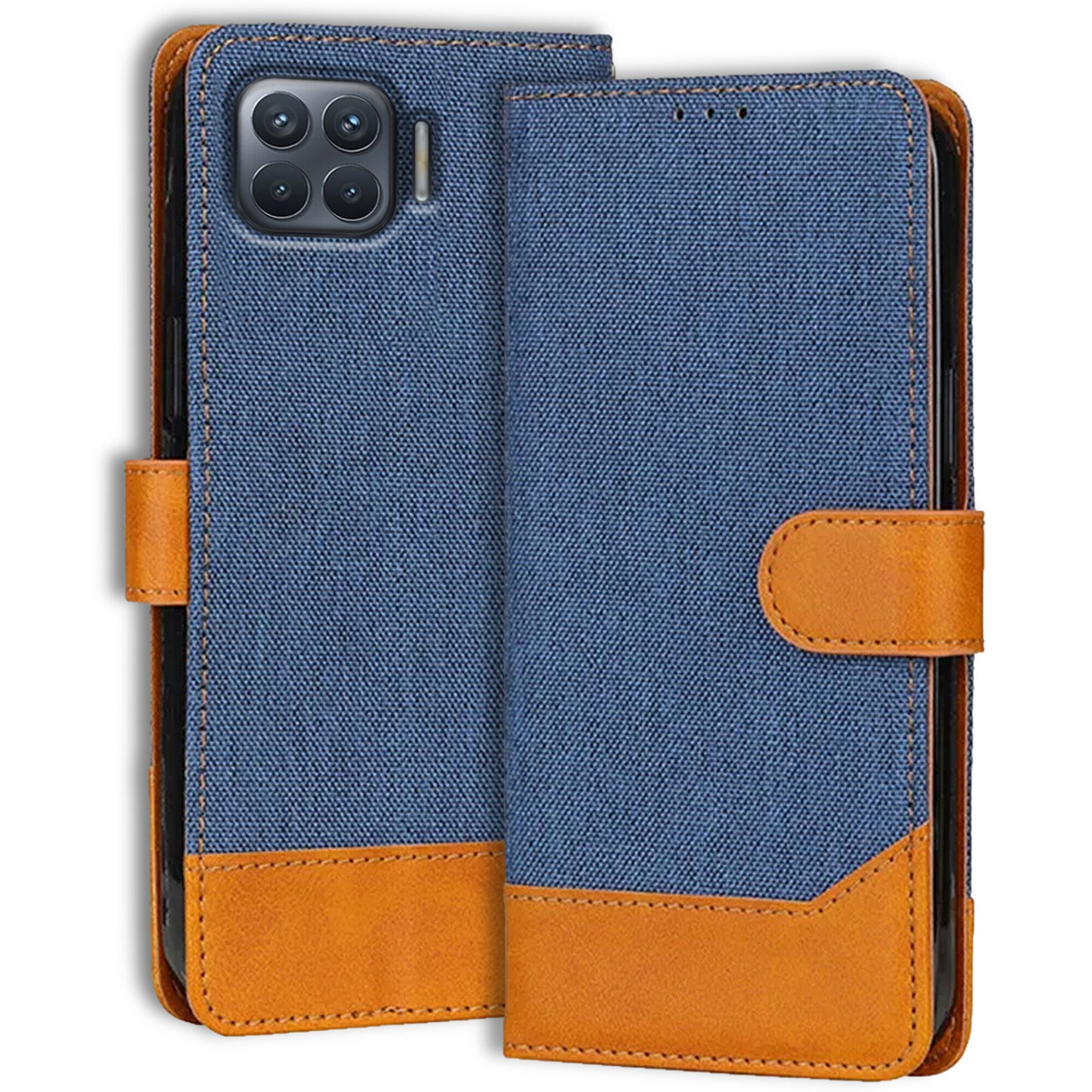 Accesorios Oppo F17 Pro denim flip cover – Blue – Image 1 #color_blue