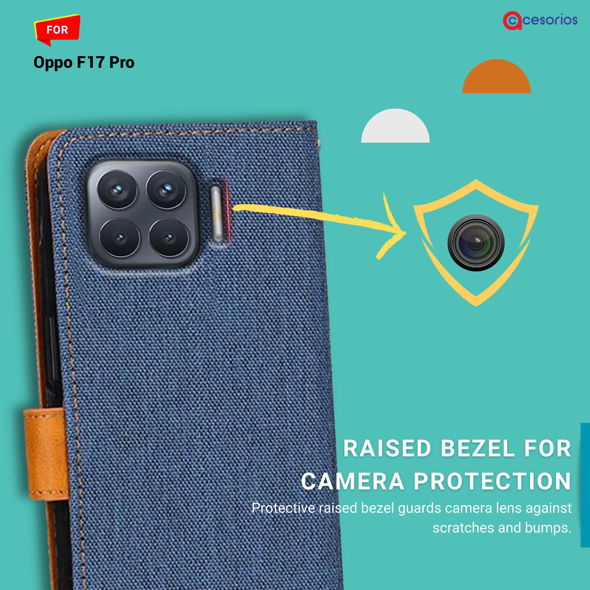 Accesorios Oppo F17 Pro denim flip cover – Blue – Image 2 #color_blue