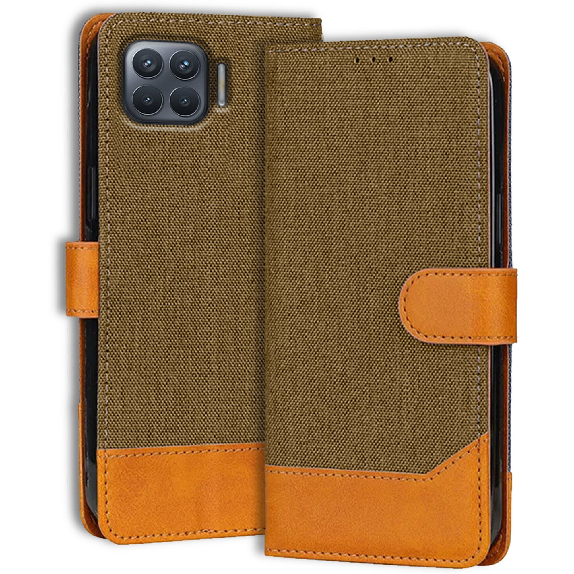 Accesorios Oppo F17 Pro denim flip cover – Dark Brown – Image 1 #color_dark brown
