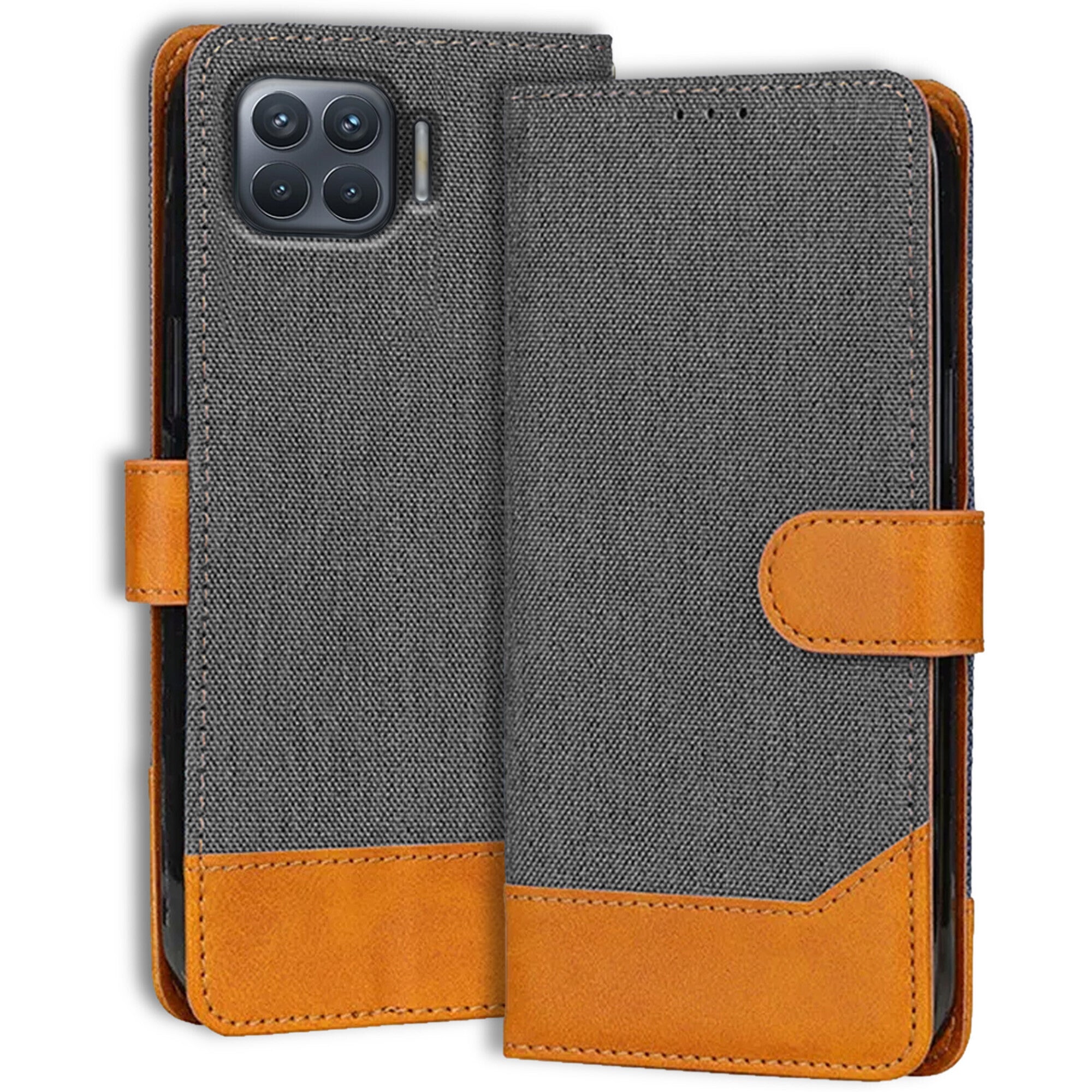 Accesorios Oppo F17 Pro denim flip cover – Grey – Image 1 #color_grey