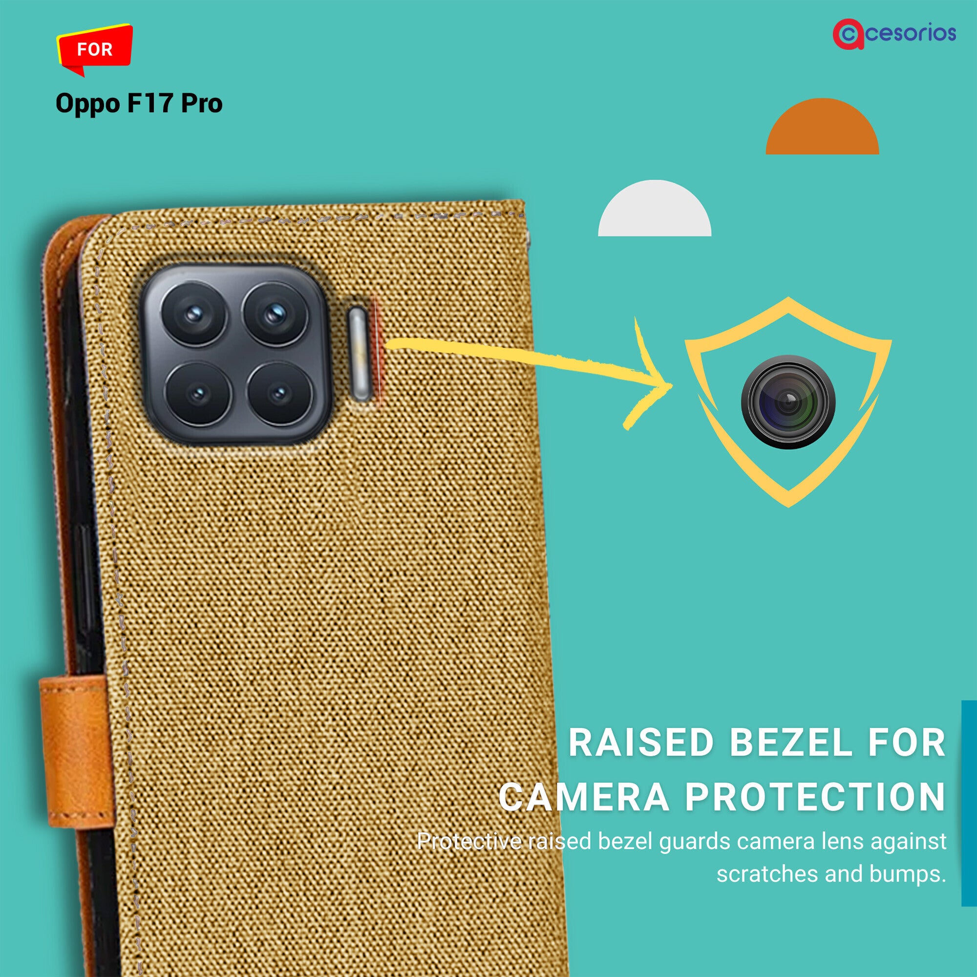 Accesorios Oppo F17 Pro denim flip cover – Light Brown – Image 2 #color_light brown