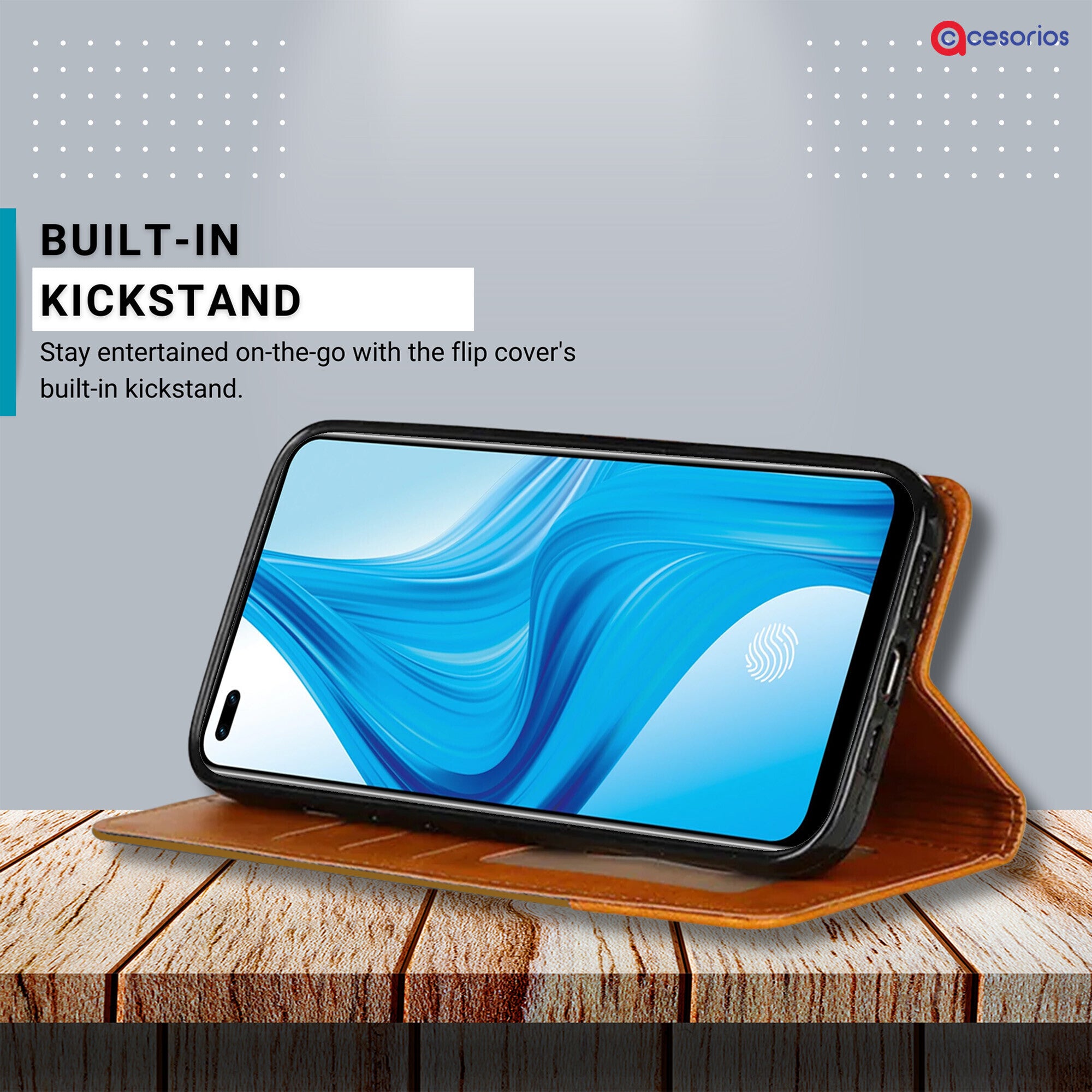 Accesorios Oppo F17 Pro denim flip cover – Light Brown – Image 4 #color_light brown