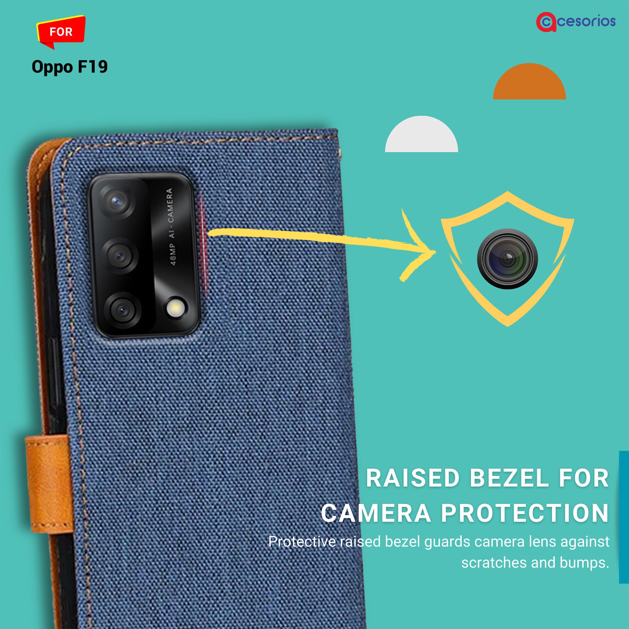 Accesorios Oppo F19 denim flip cover – Blue – Image 2 #color_blue
