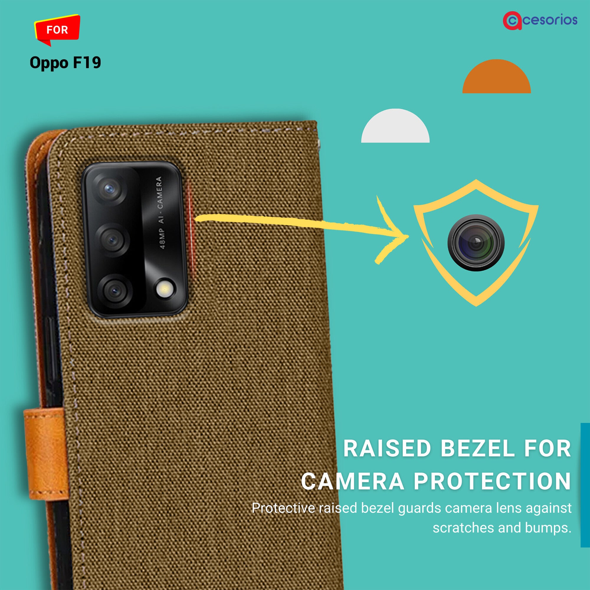 Accesorios Oppo F19 denim flip cover – Dark Brown – Image 2 #color_dark brown