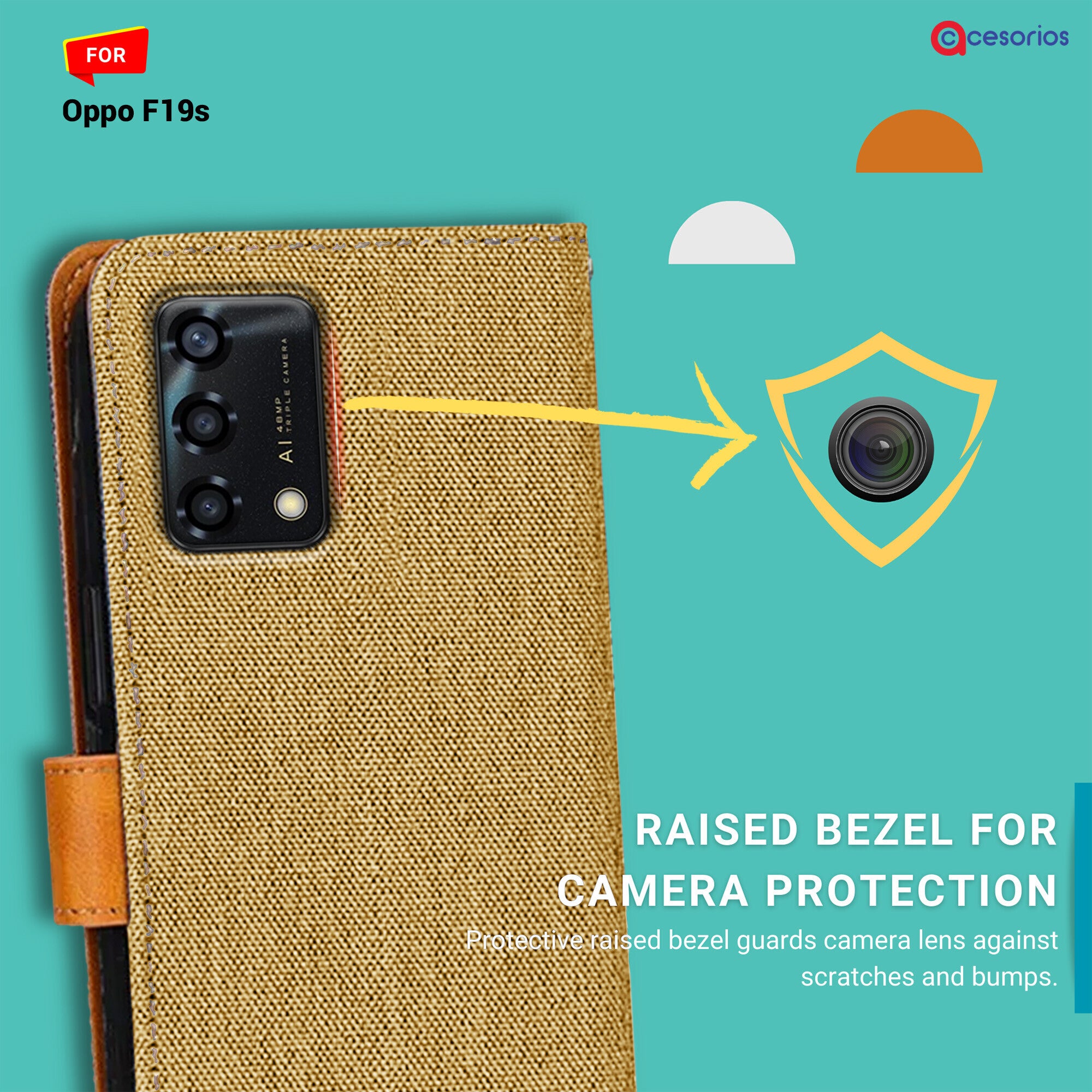 Accesorios Oppo F19S denim flip cover – Light Brown – Image 2 #color_light brown