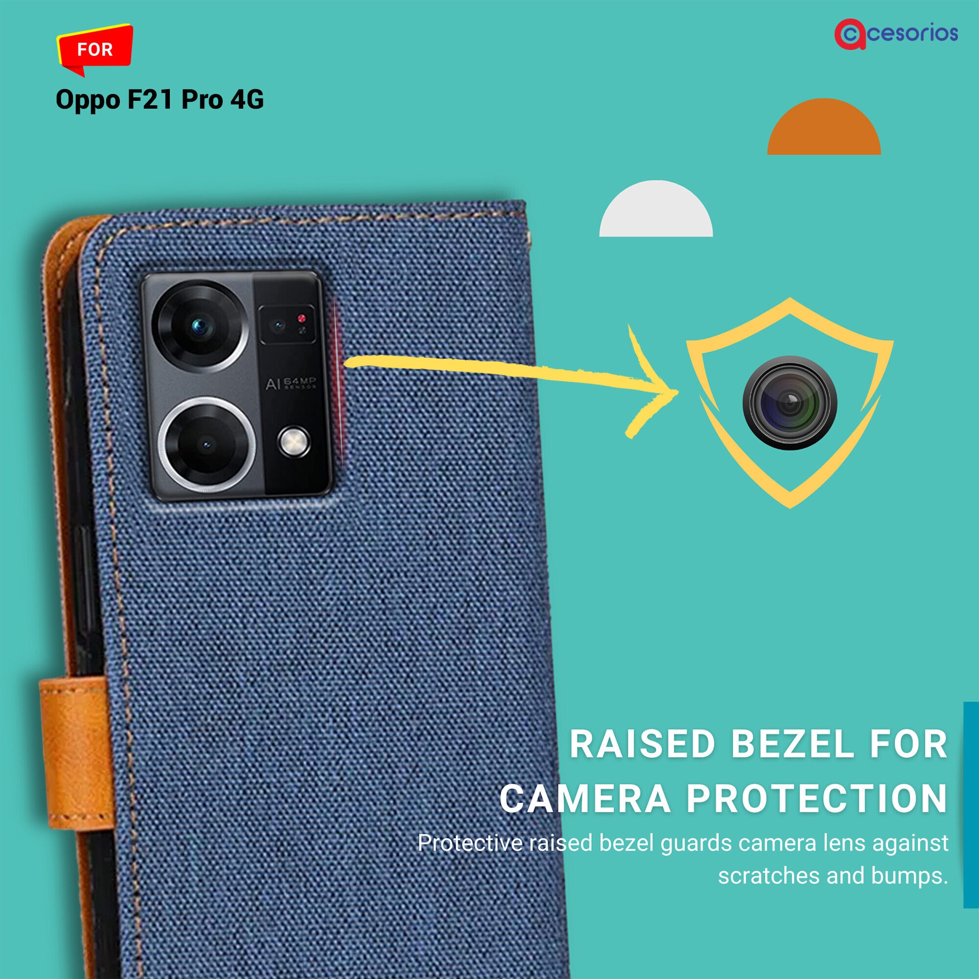 Accesorios Oppo F21 Pro 4G denim flip cover – Blue – Image 2 #color_blue