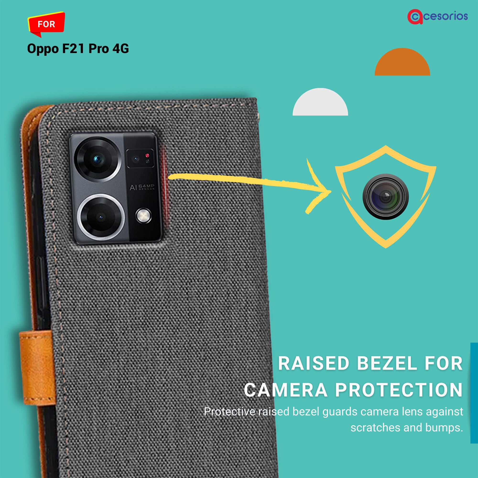 Accesorios Oppo F21 Pro 4G denim flip cover – Grey – Image 2 #color_grey