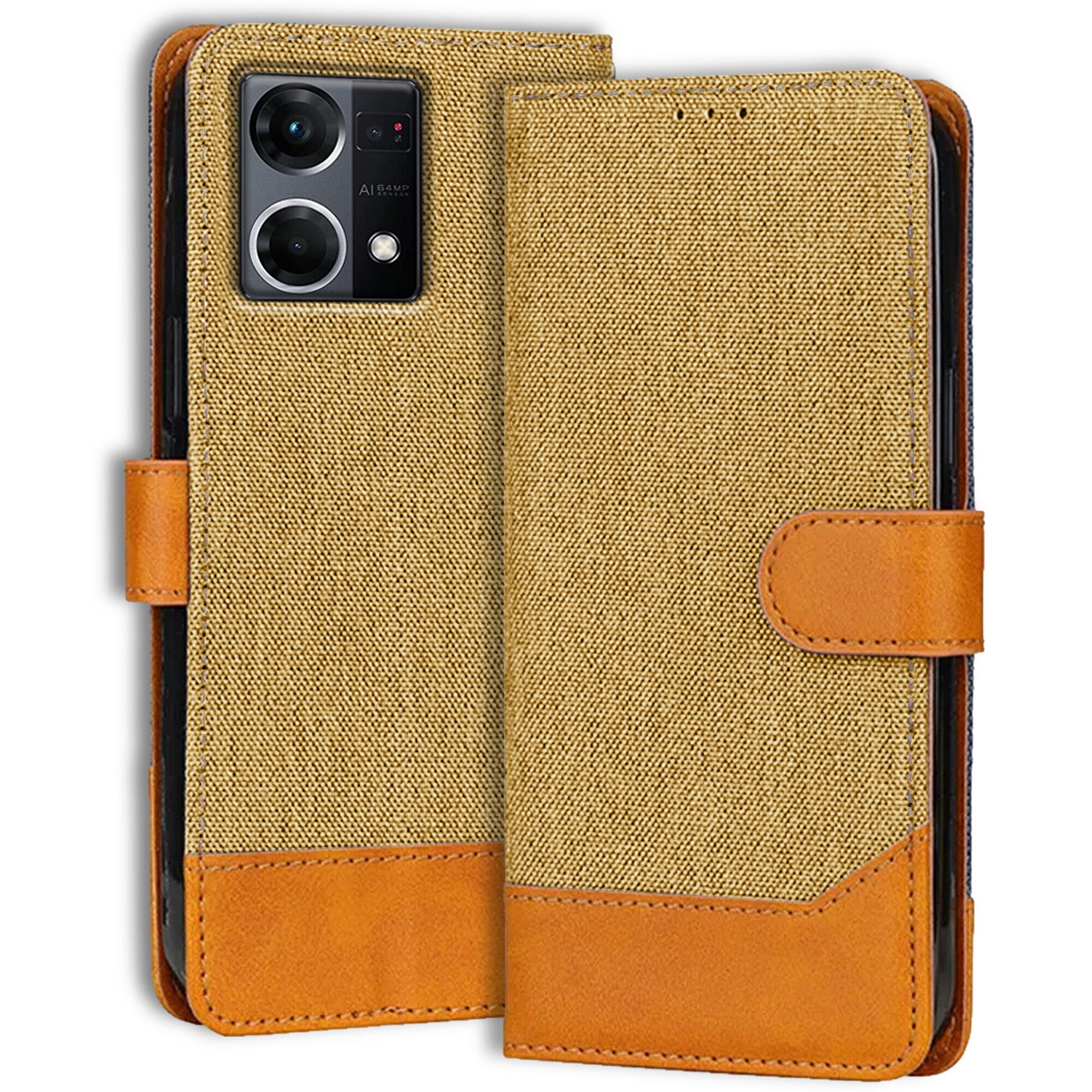 Accesorios Oppo F21 Pro 4G denim flip cover – Light Brown – Image 1 #color_light brown