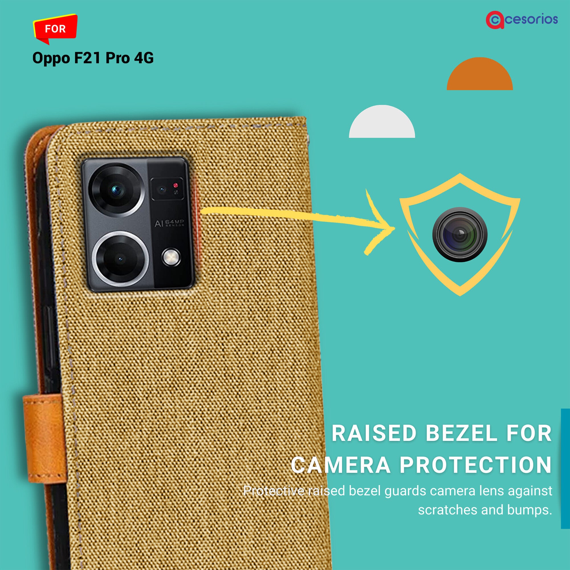 Accesorios Oppo F21 Pro 4G denim flip cover – Light Brown – Image 2 #color_light brown