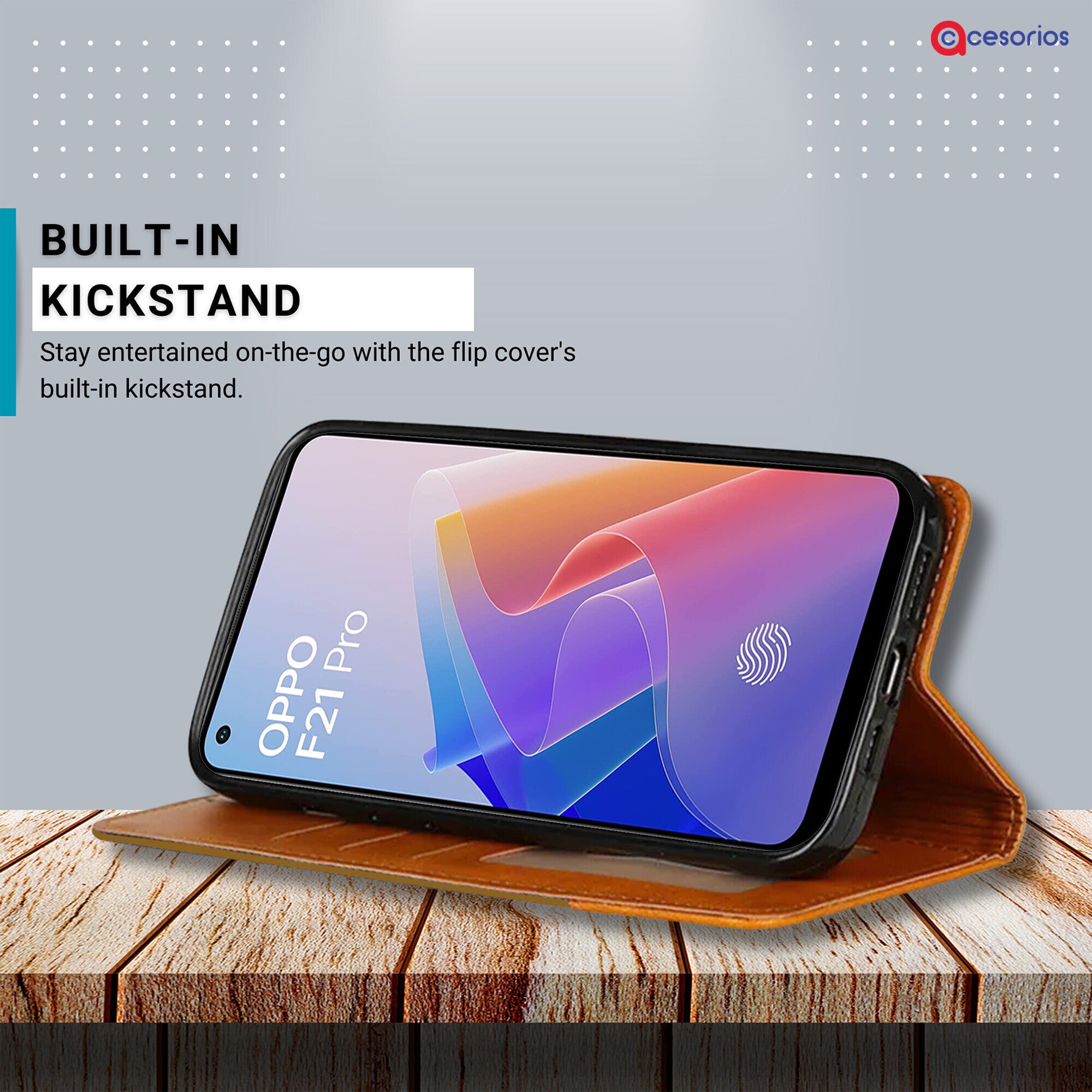 Accesorios Oppo F21 Pro 4G denim flip cover – Light Brown – Image 4 #color_light brown