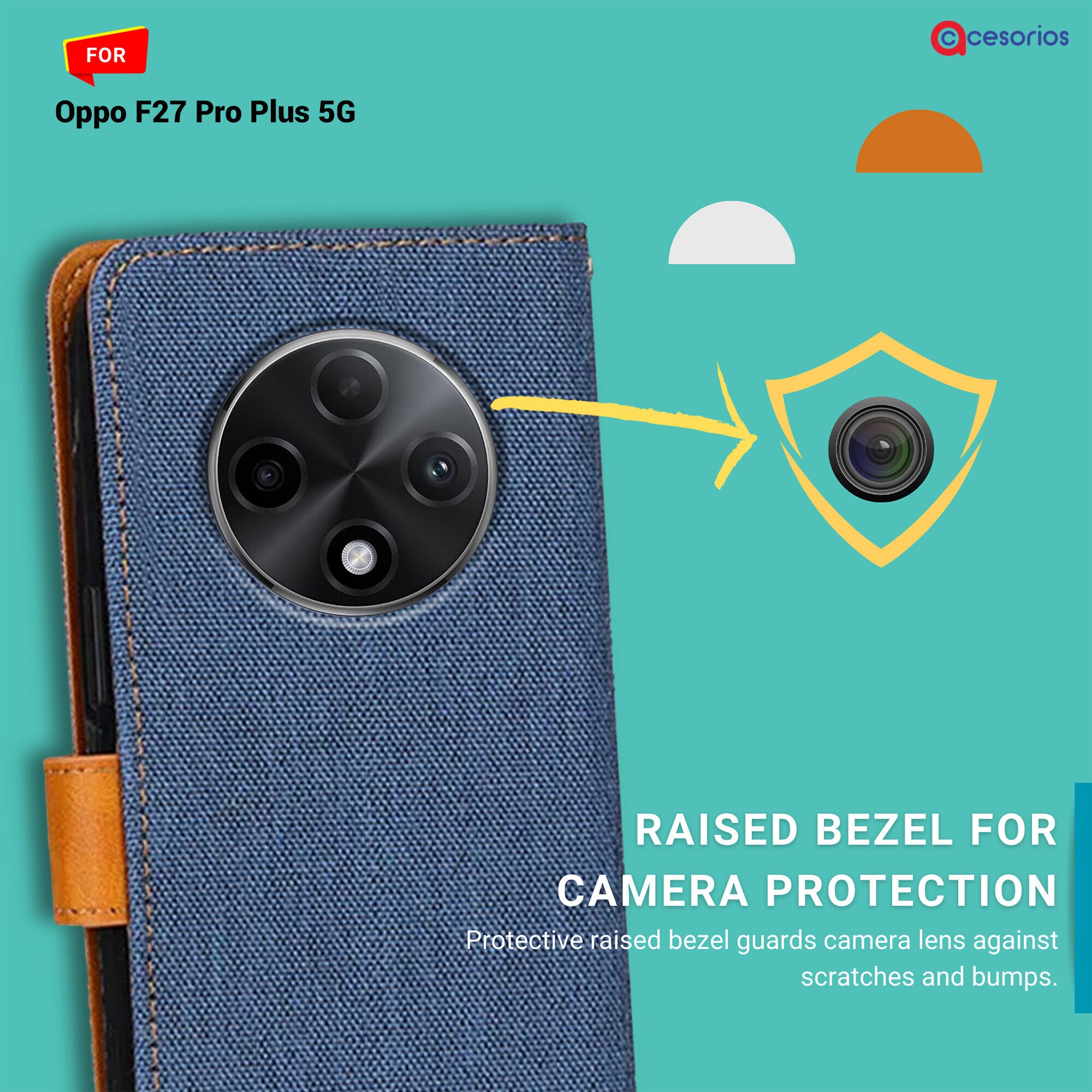 Accesorios Oppo F27 Pro Plus 5G denim flip cover – Blue – Image 2 #color_blue