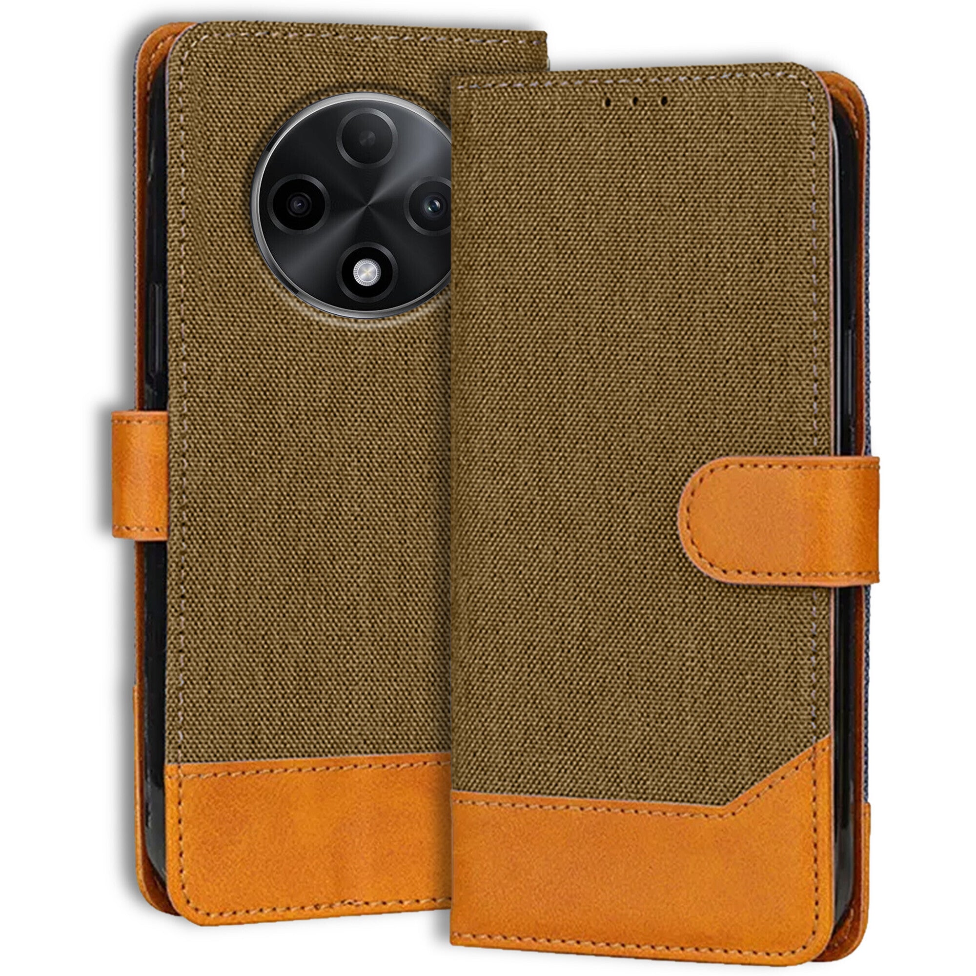 Accesorios Oppo F27 Pro Plus 5G denim flip cover – Dark Brown – Image 1 #color_dark brown