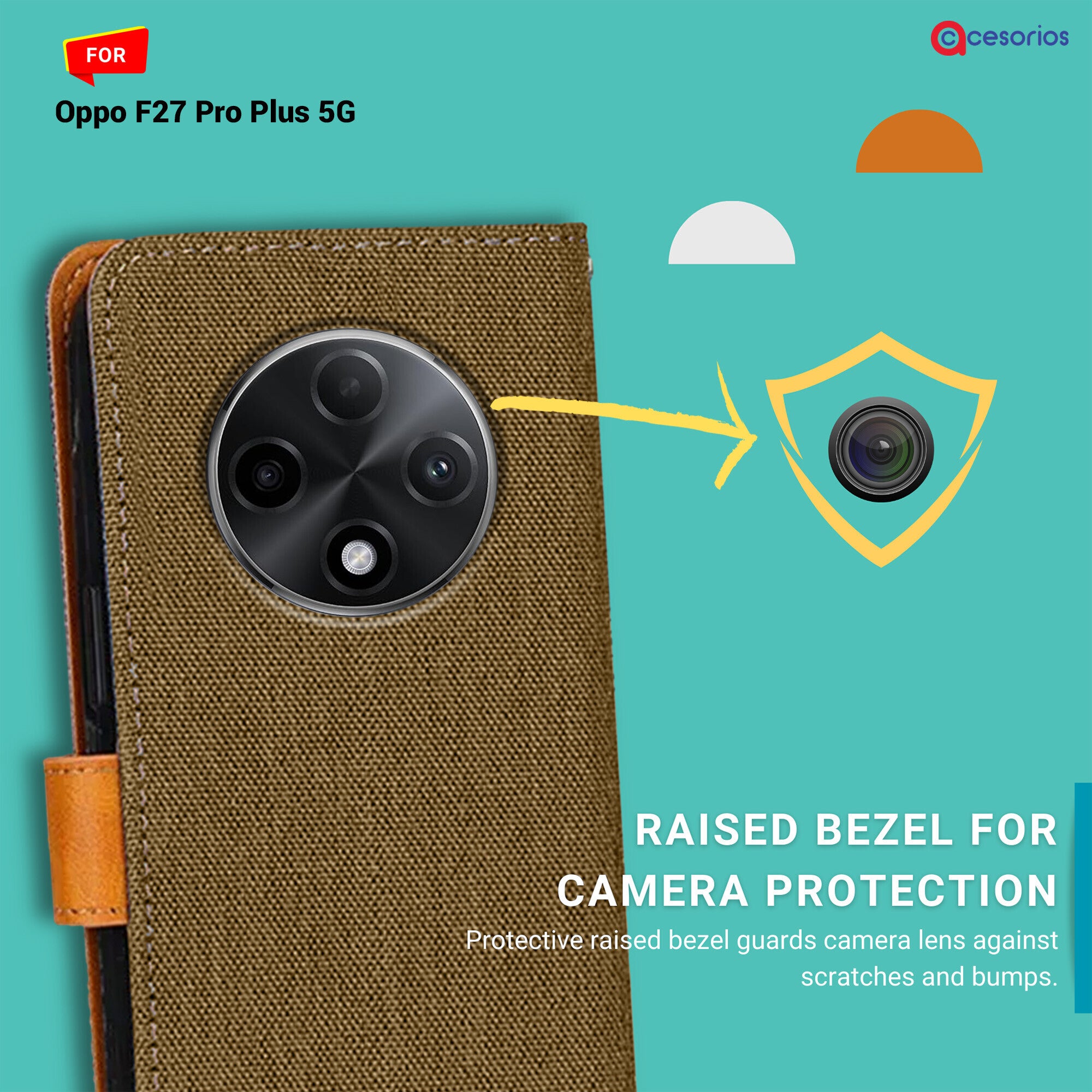 Accesorios Oppo F27 Pro Plus 5G denim flip cover – Dark Brown – Image 2 #color_dark brown