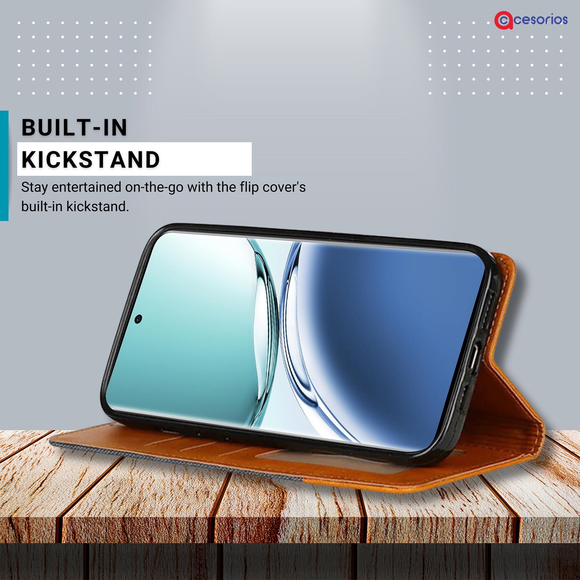 Accesorios Oppo F27 Pro Plus 5G denim flip cover – Grey – Image 4 #color_grey
