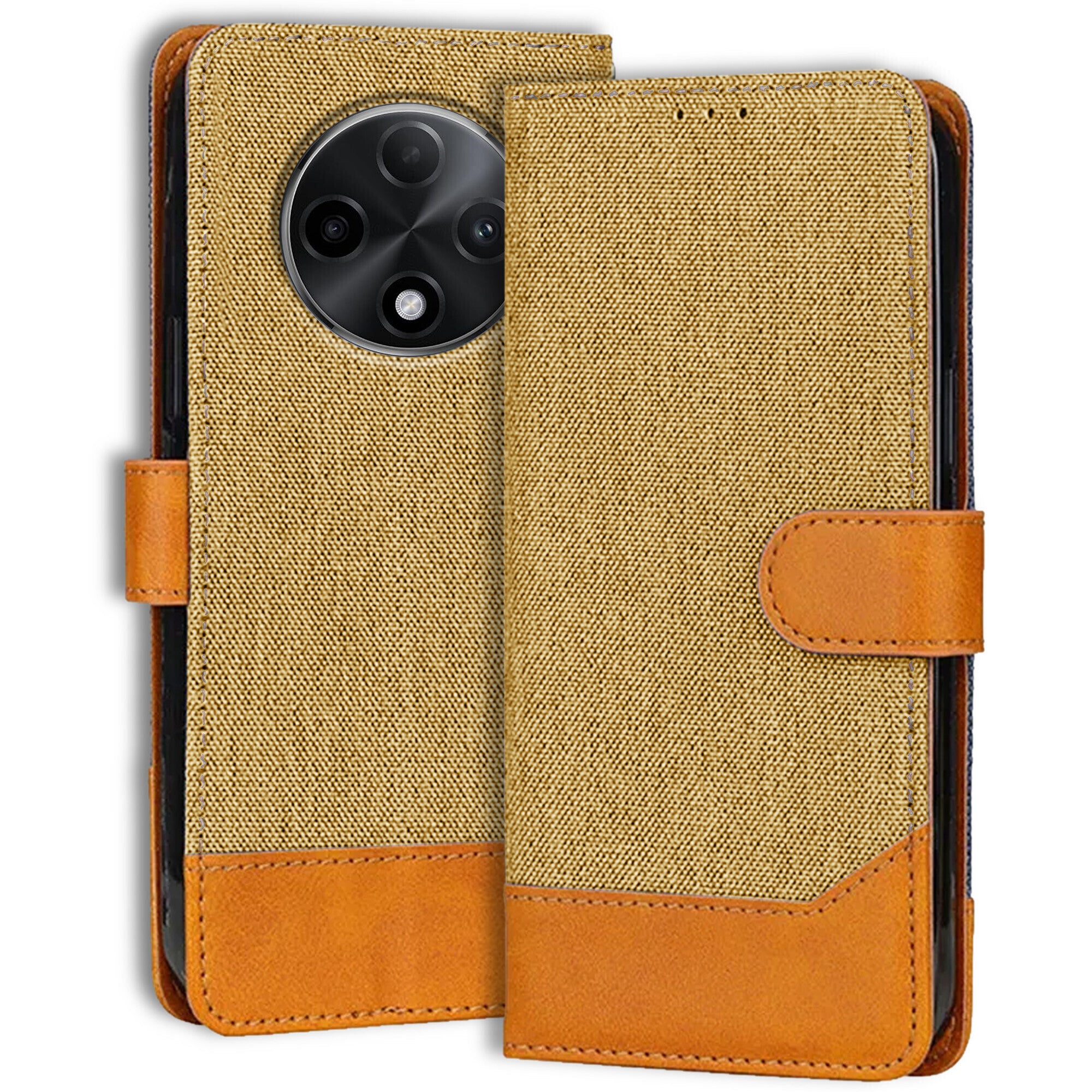 Accesorios Oppo F27 Pro Plus 5G denim flip cover – Light Brown – Image 1 #color_light brown