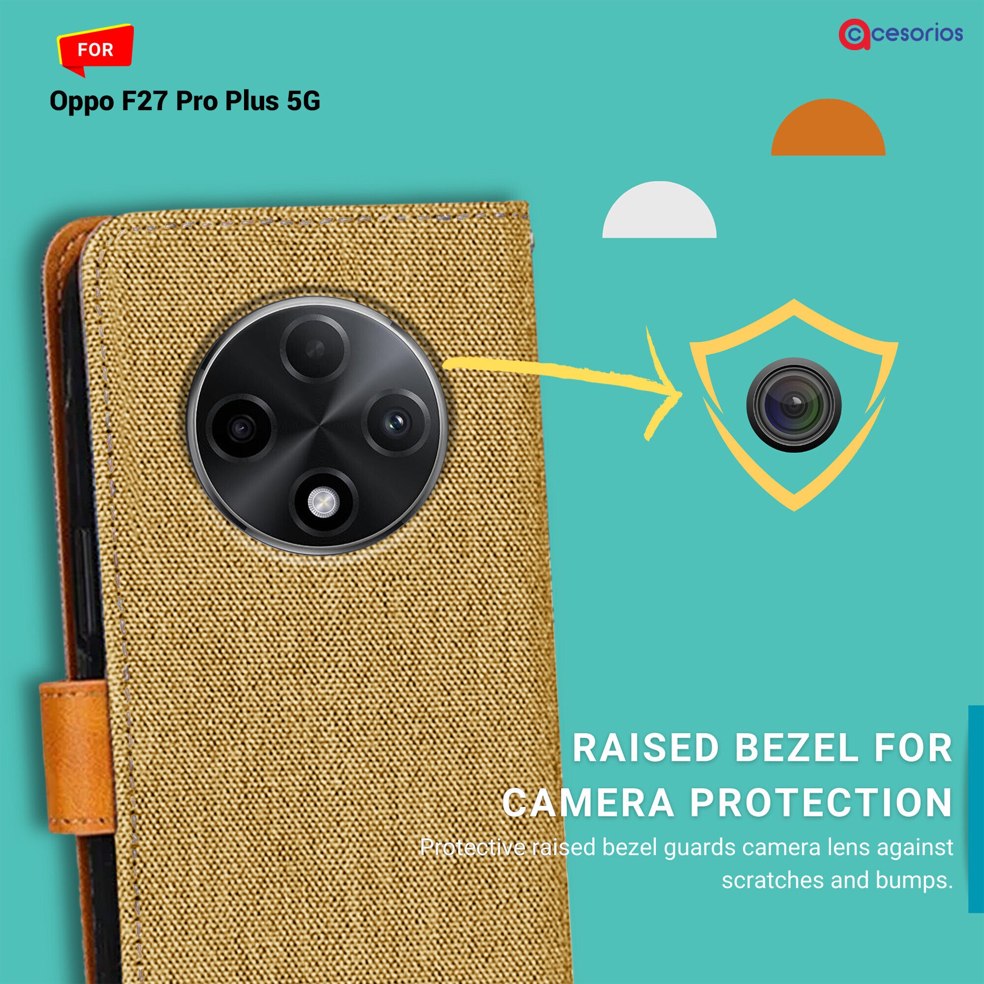 Accesorios Oppo F27 Pro Plus 5G denim flip cover – Light Brown – Image 2 #color_light brown