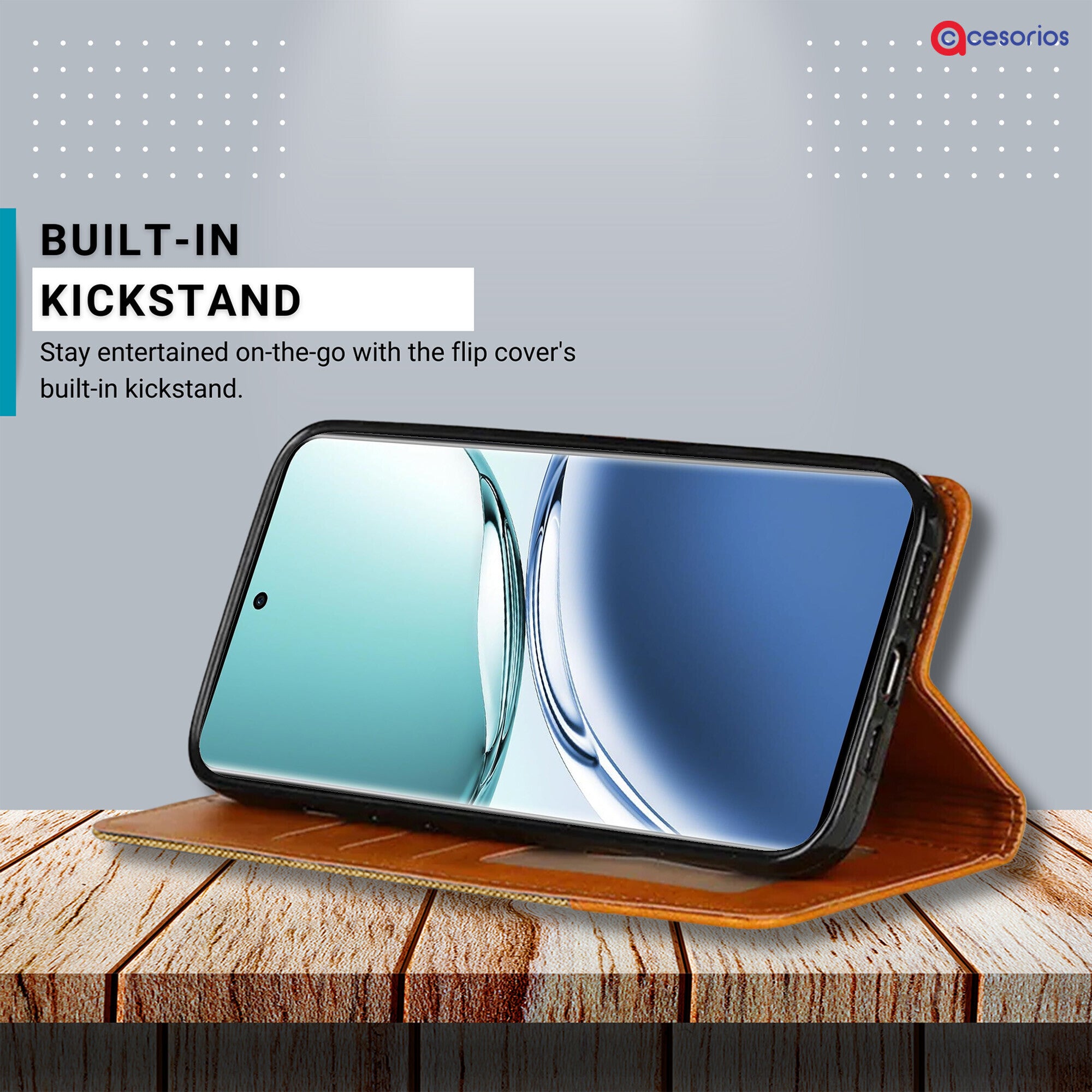 Accesorios Oppo F27 Pro Plus 5G denim flip cover – Light Brown – Image 4 #color_light brown
