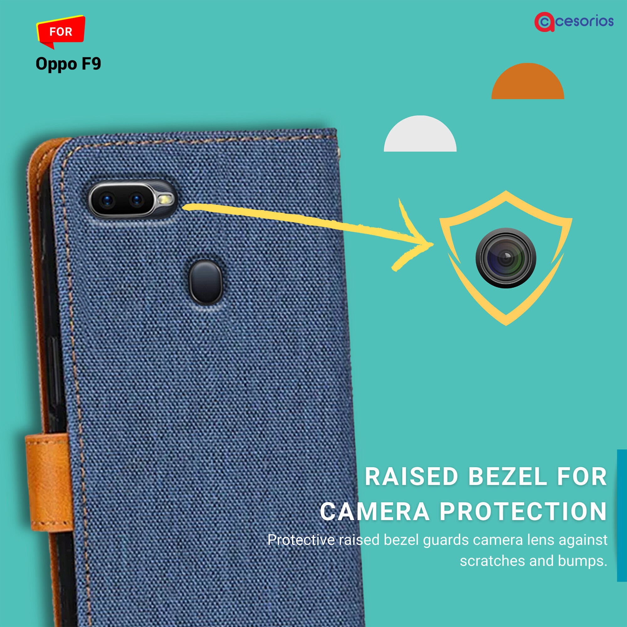 Accesorios Oppo F9 denim flip cover – Blue – Image 2 #color_blue