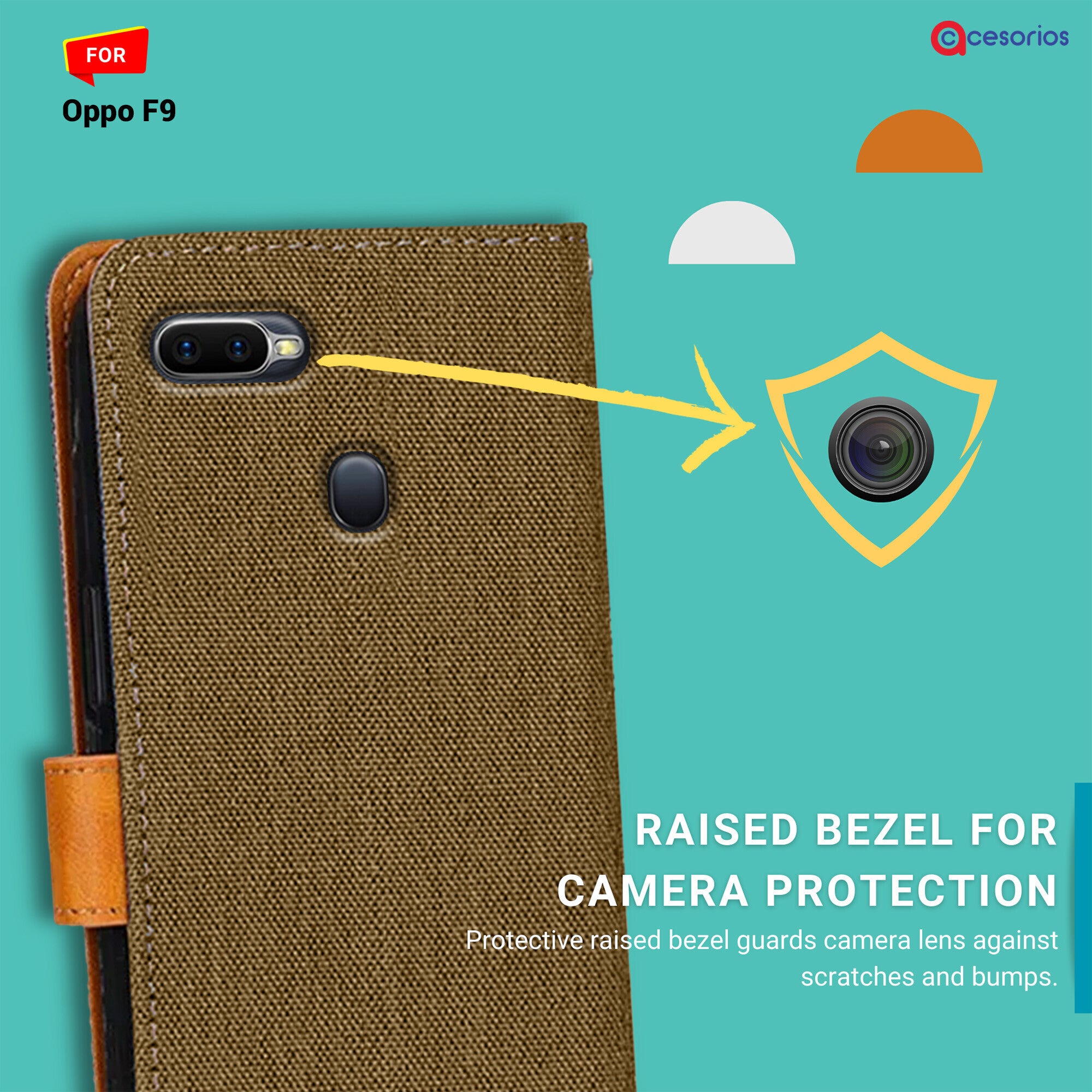 Accesorios Oppo F9 denim flip cover – Dark Brown – Image 2 #color_dark brown