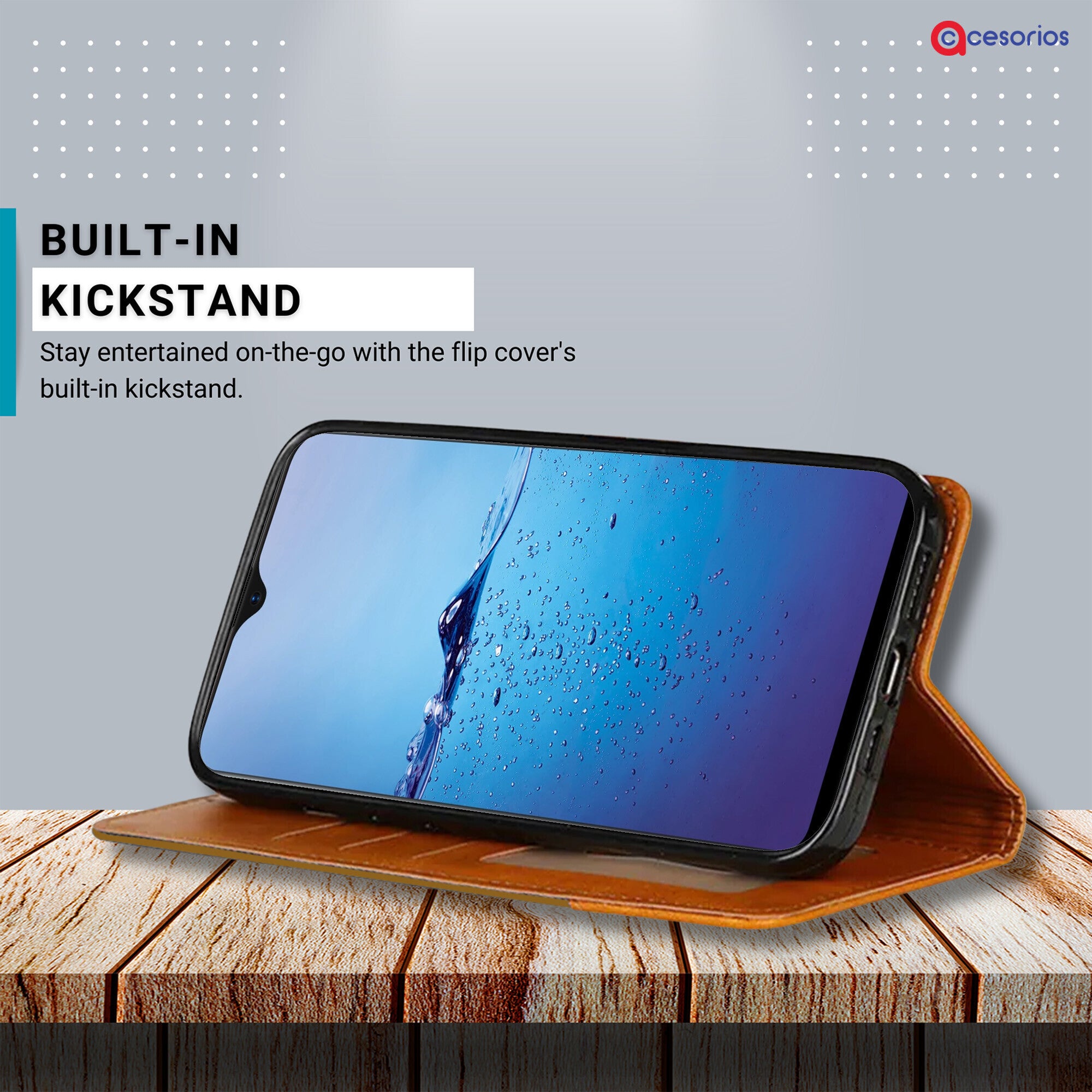 Accesorios Oppo F9 denim flip cover – Light Brown – Image 4 #color_light brown