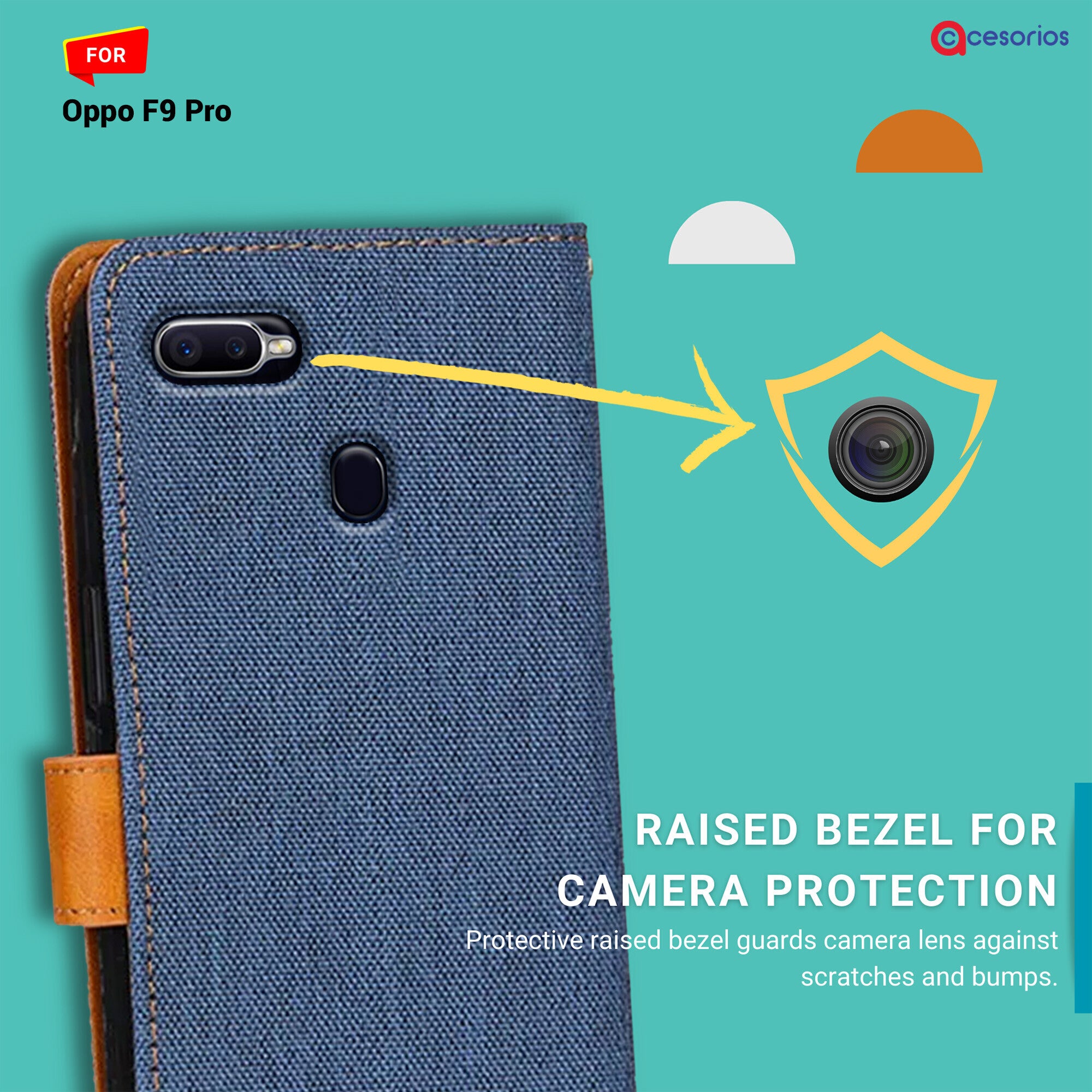 Accesorios Oppo F9 Pro denim flip cover – Blue – Image 2 #color_blue