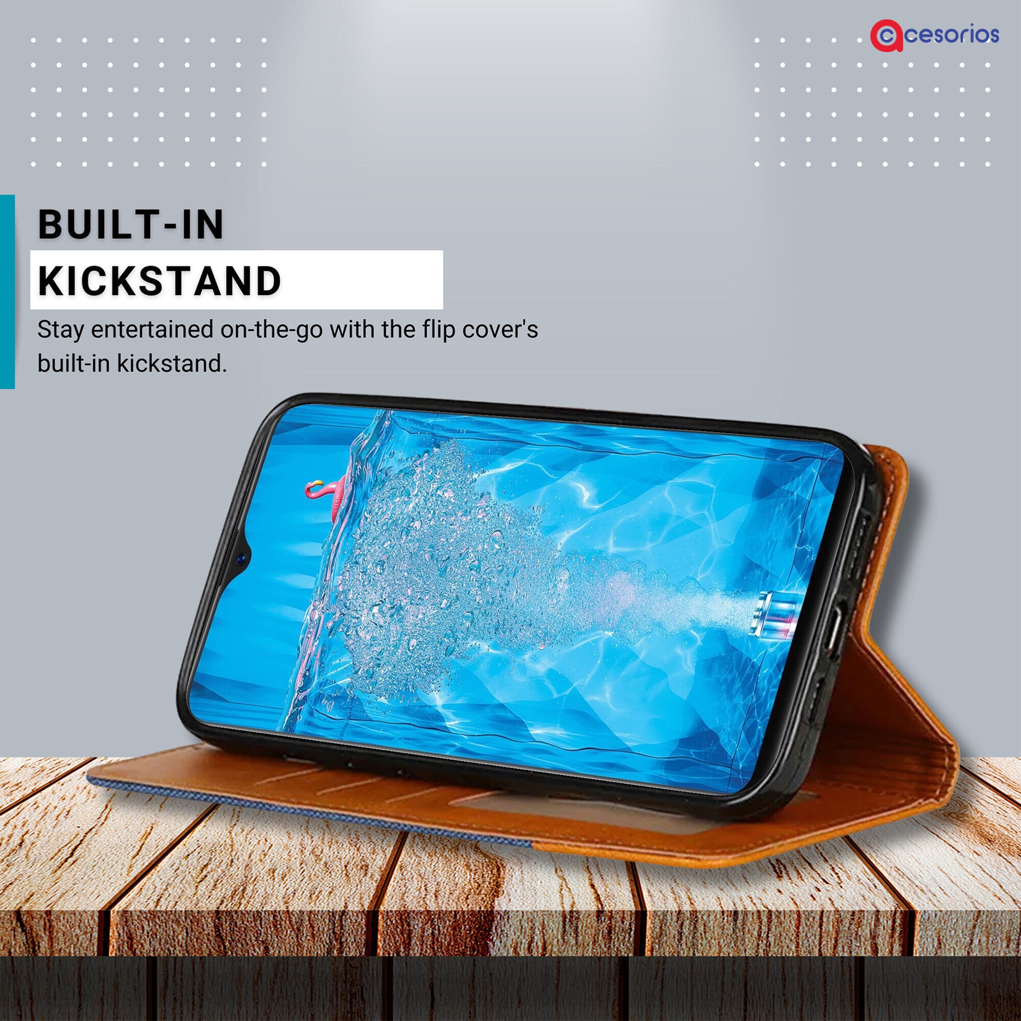 Accesorios Oppo F9 Pro denim flip cover – Blue – Image 4 #color_blue
