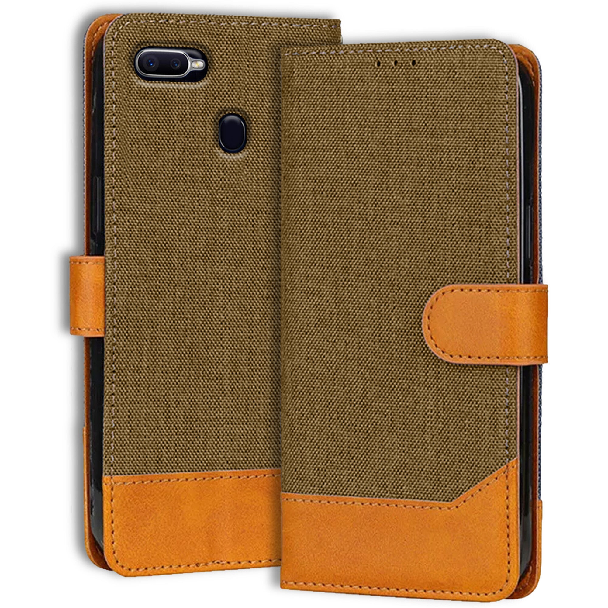 Accesorios Oppo F9 Pro denim flip cover – Dark Brown – Image 1 #color_dark brown