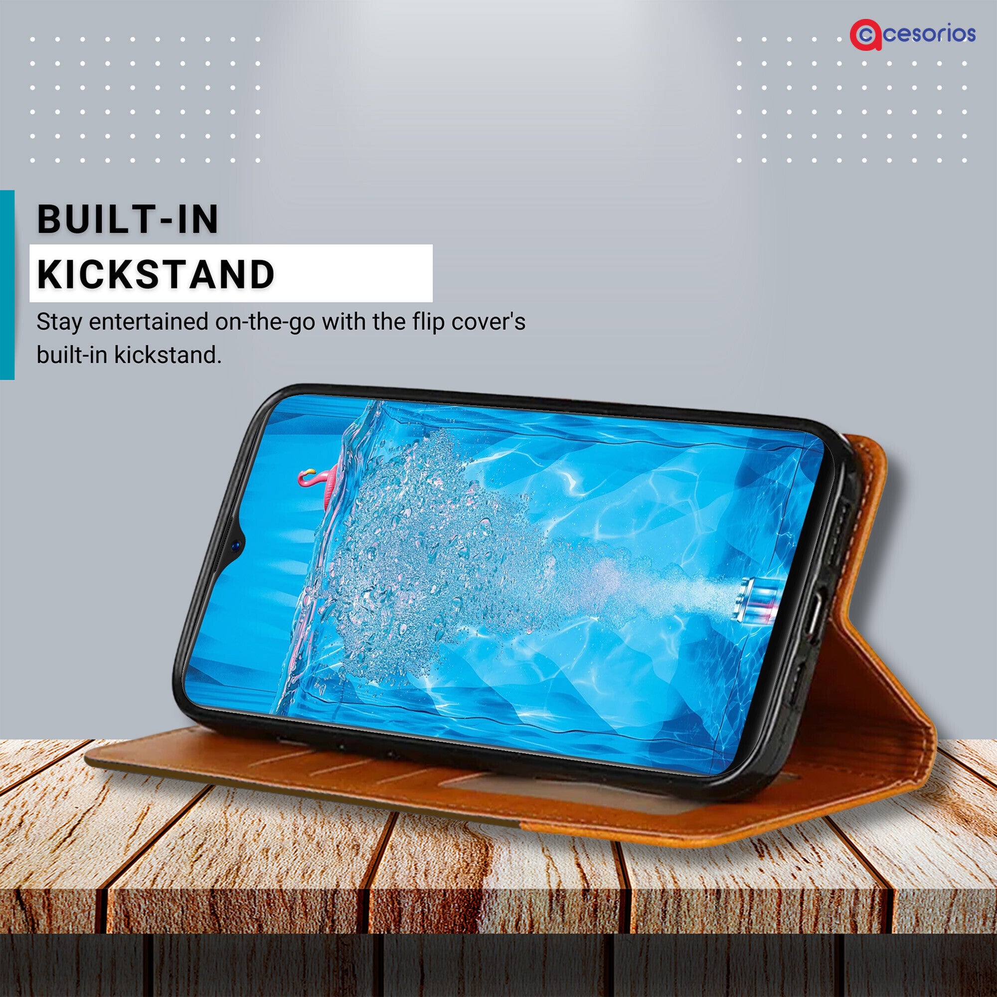 Accesorios Oppo F9 Pro denim flip cover – Dark Brown – Image 4 #color_dark brown
