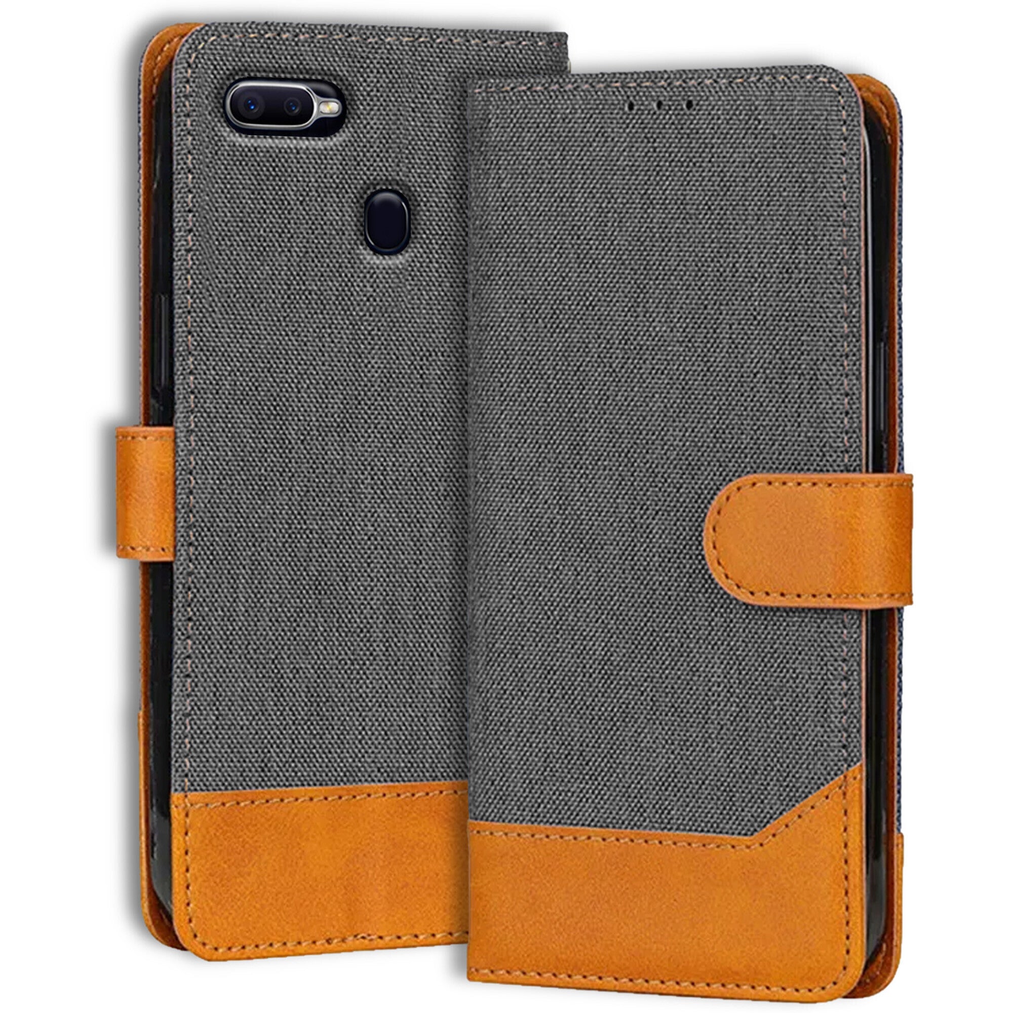Accesorios Oppo F9 Pro denim flip cover – Grey – Image 1 #color_grey