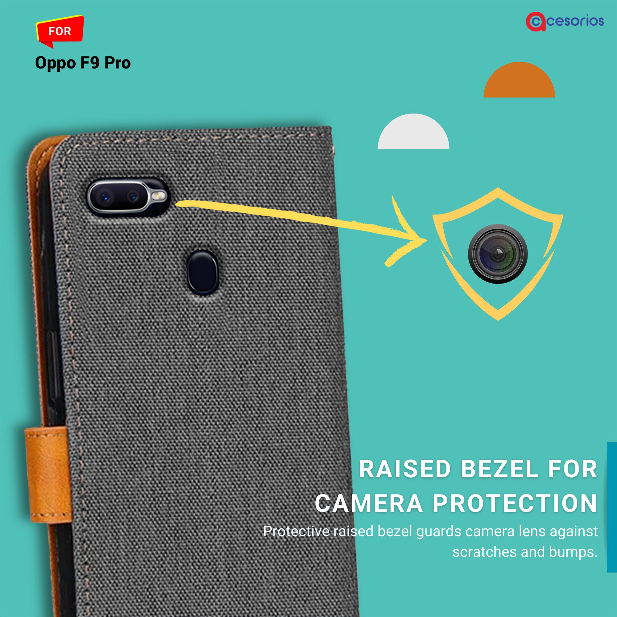 Accesorios Oppo F9 Pro denim flip cover – Grey – Image 2 #color_grey