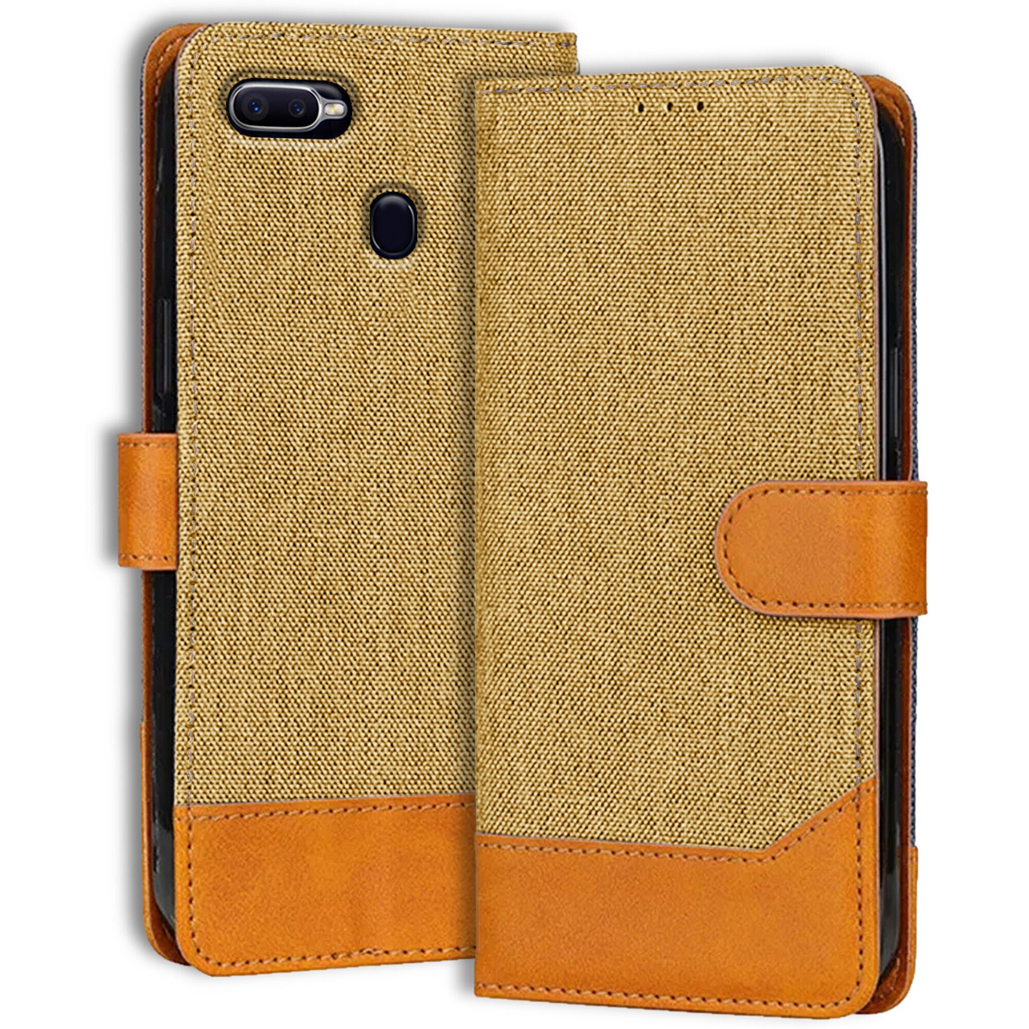 Accesorios Oppo F9 Pro denim flip cover – Light Brown – Image 1 #color_light brown