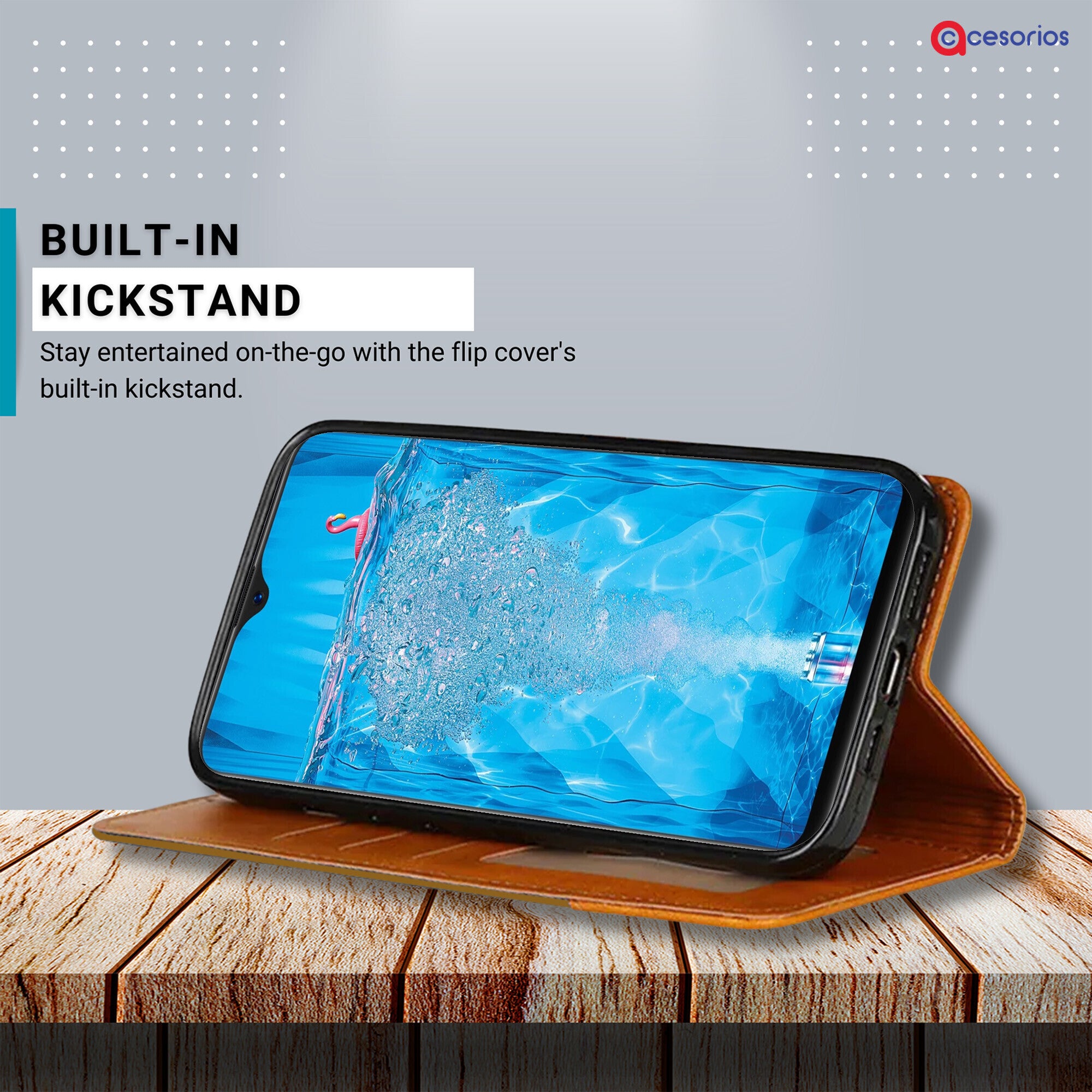 Accesorios Oppo F9 Pro denim flip cover – Light Brown – Image 4 #color_light brown