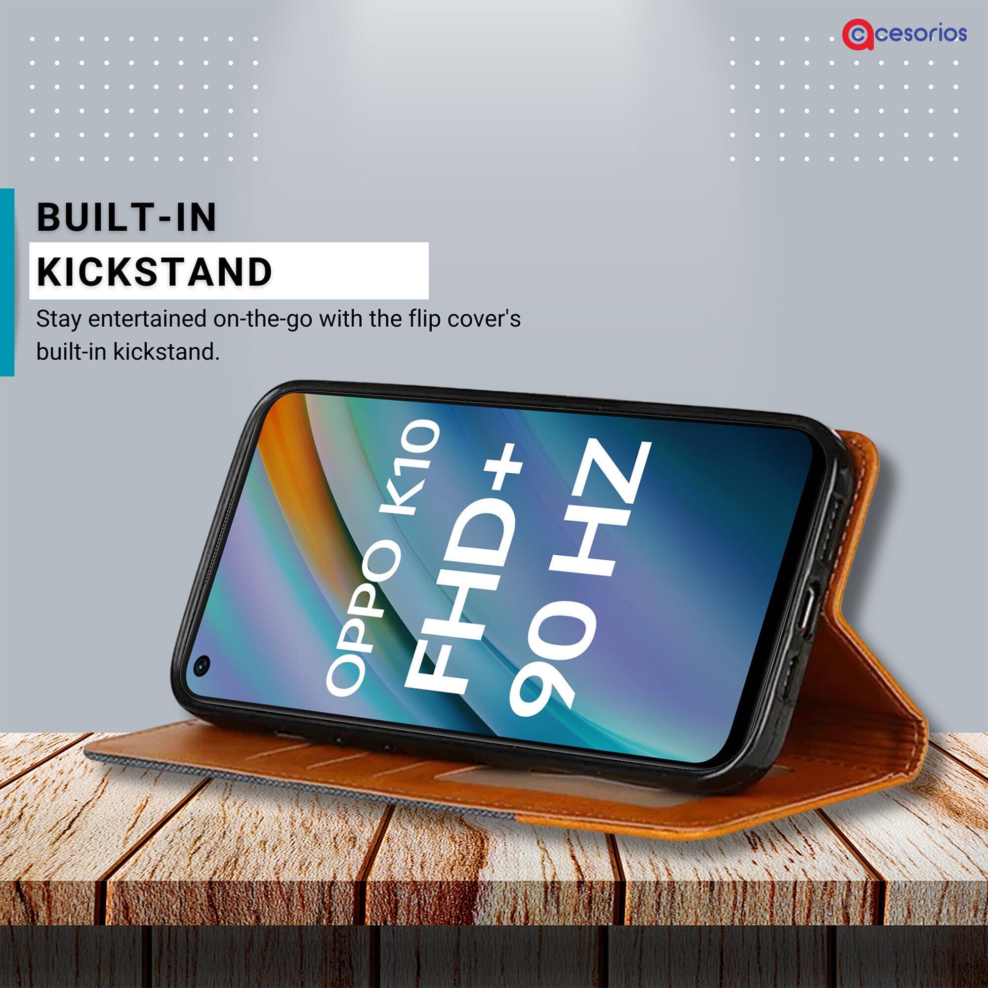 Accesorios Oppo K10 4G denim flip cover – Grey – Image 4 #color_grey