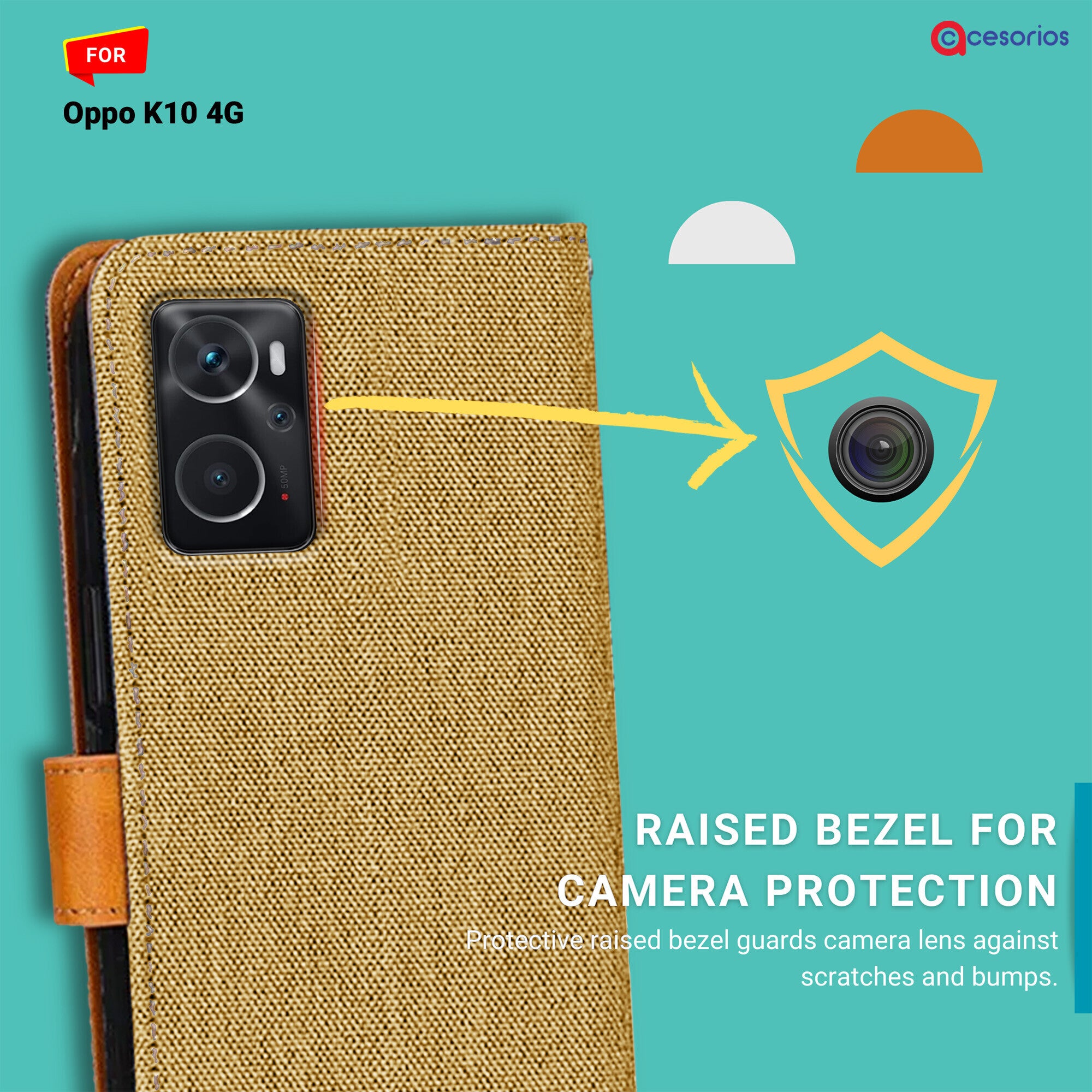 Accesorios Oppo K10 4G denim flip cover – Light Brown – Image 2 #color_light brown