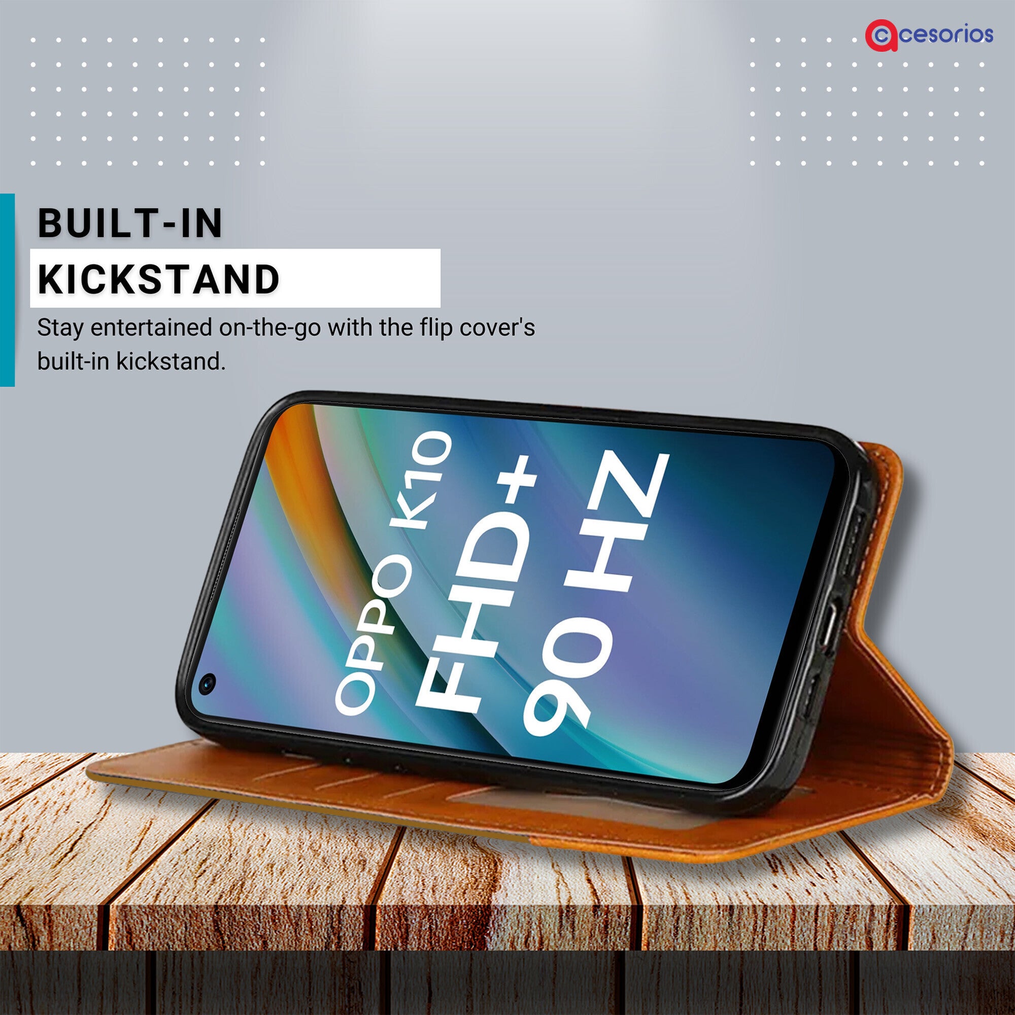 Accesorios Oppo K10 4G denim flip cover – Light Brown – Image 4 #color_light brown