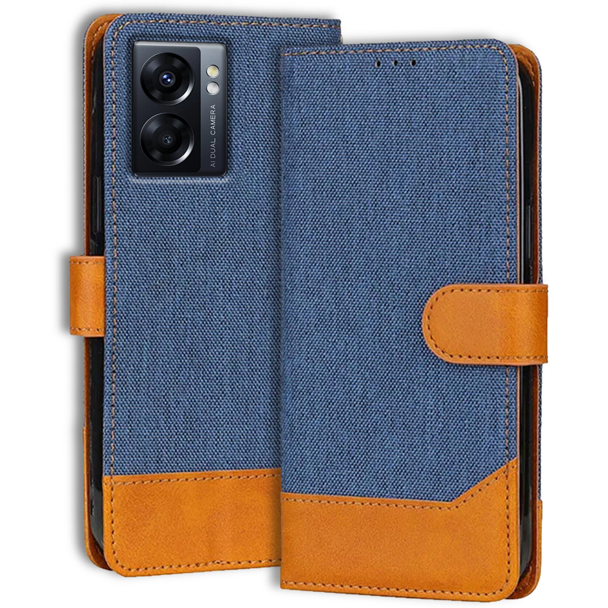 Accesorios Oppo K10 5G denim flip cover – Blue – Image 1 #color_blue